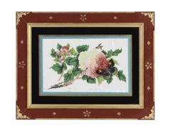 19th C China Trade Watercolor Pith Paper Eglomise Frame with Floral Butterflies