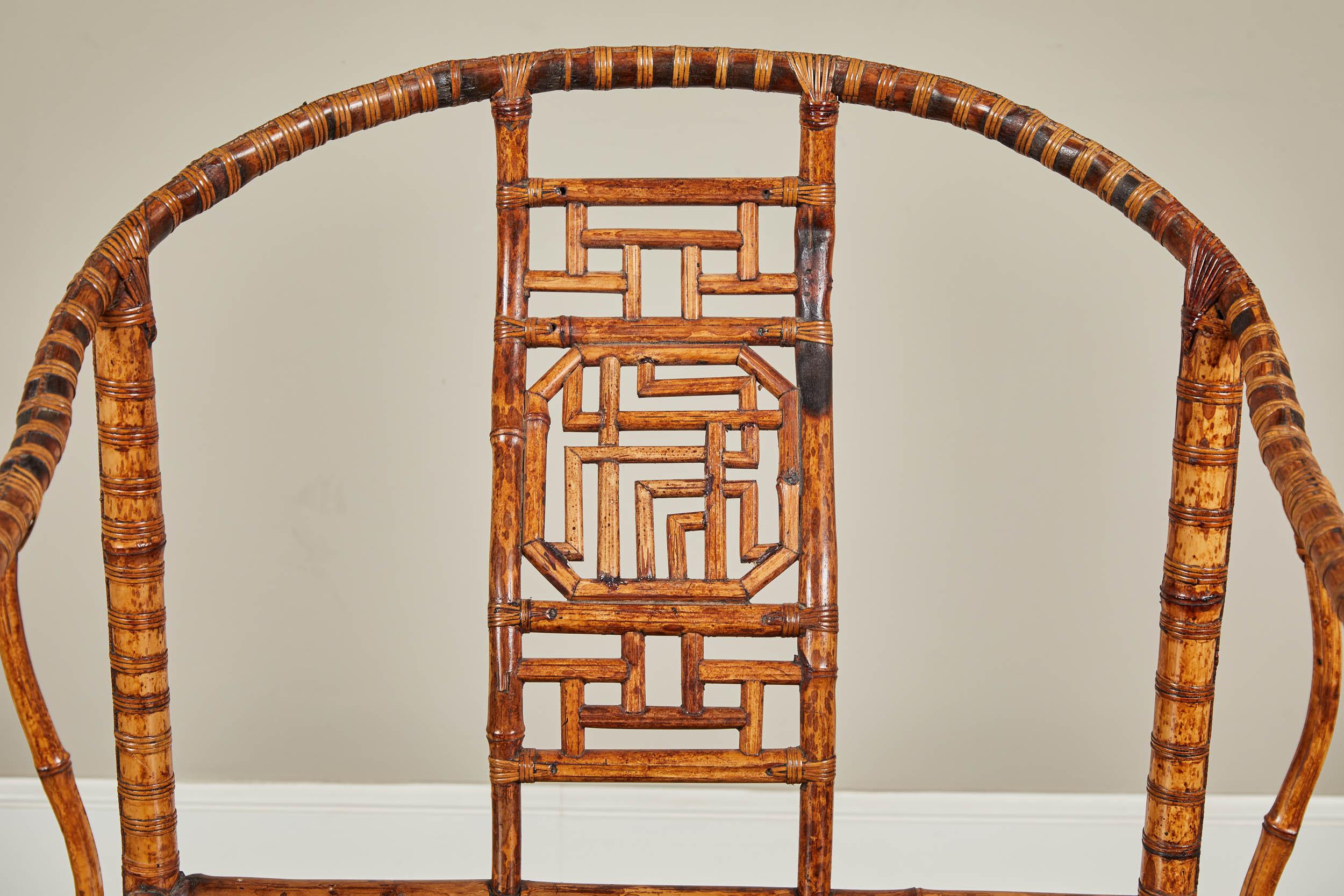 19th Century Chinese Bamboo Horseshoe Armchair For Sale 3