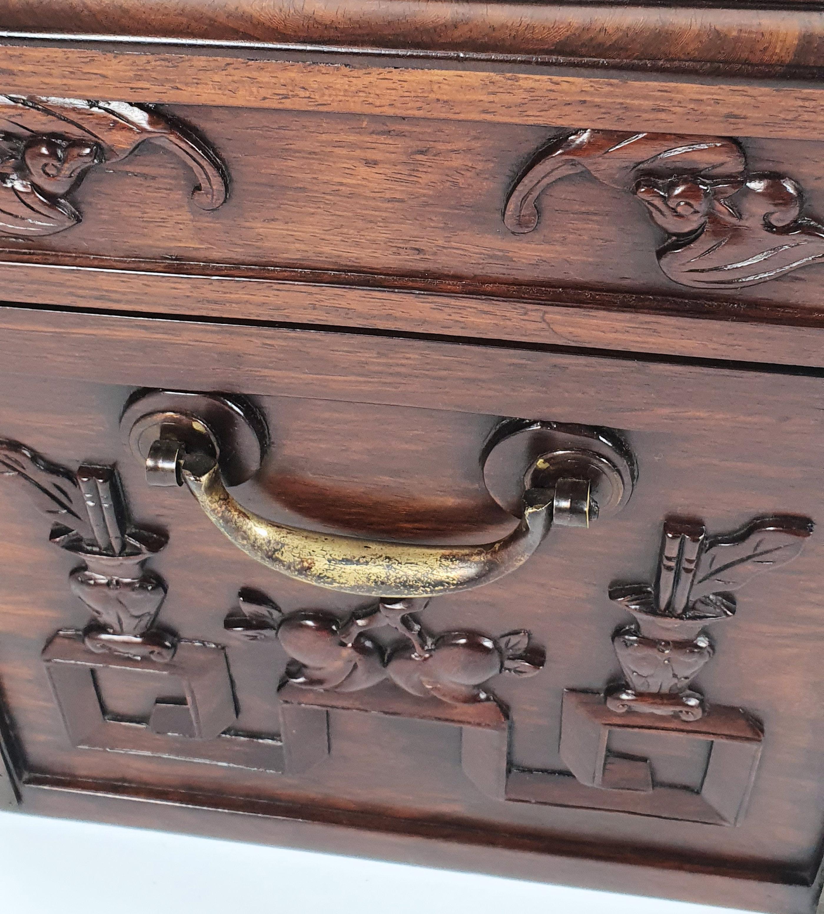 Hand-Carved 19th Century Chinese Carved Hardwood Documents Box For Sale