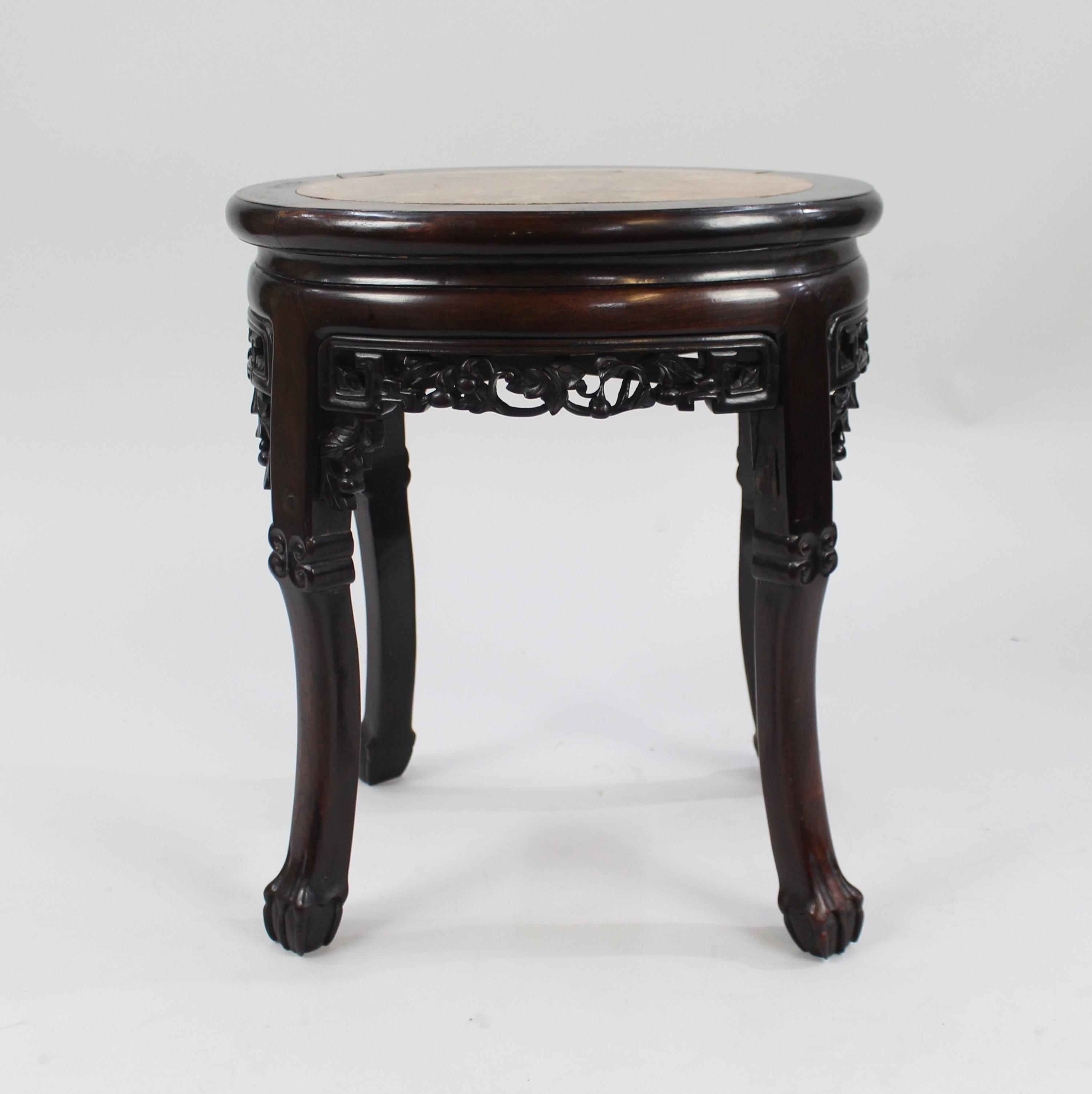 19th Century Chinese Carved Rosewood Marble Topped Occasional Table 7