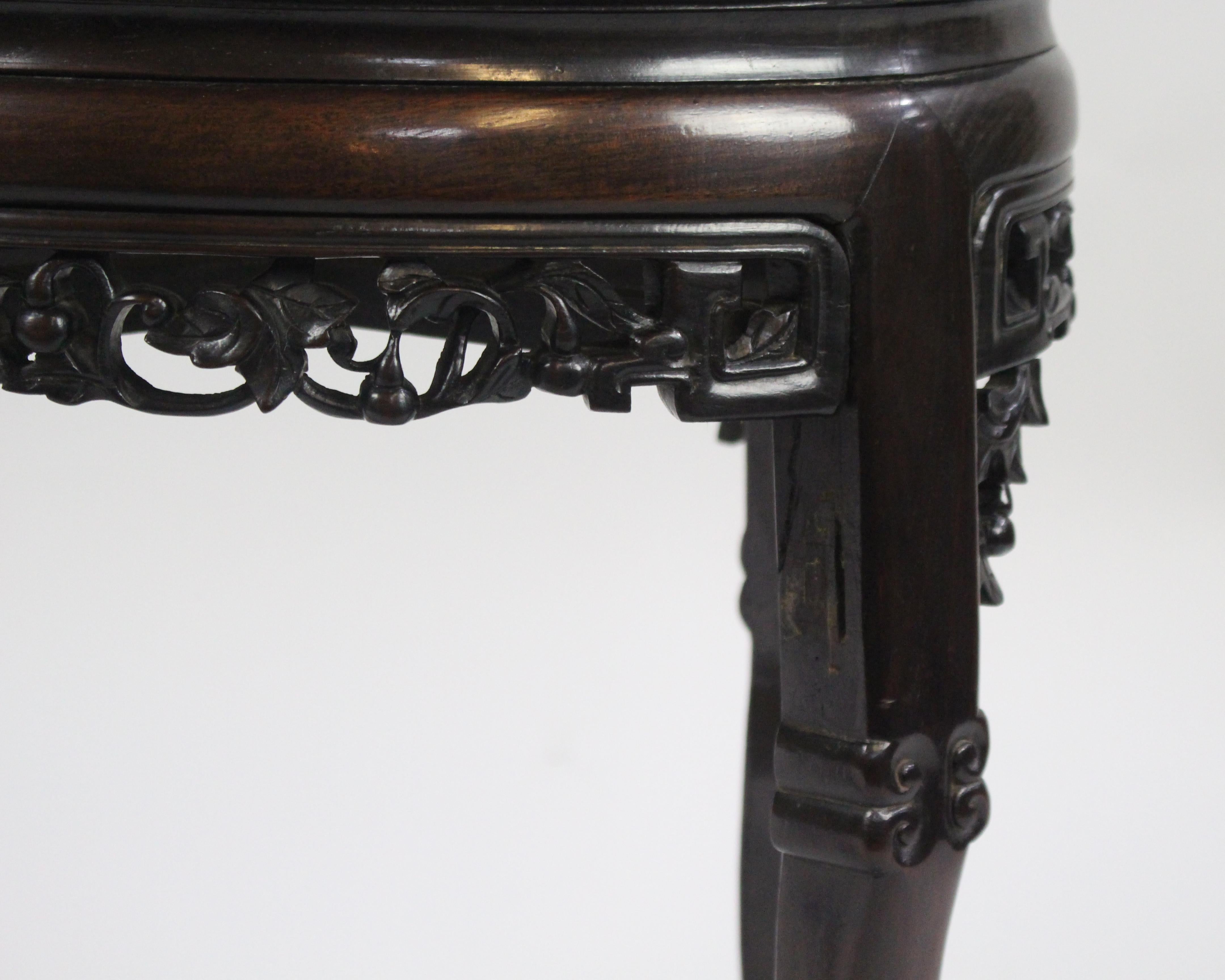 19th Century Chinese Carved Rosewood Marble Topped Occasional Table 8