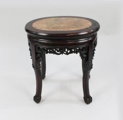 19th Century Chinese Carved Rosewood Marble Topped Occasional Table