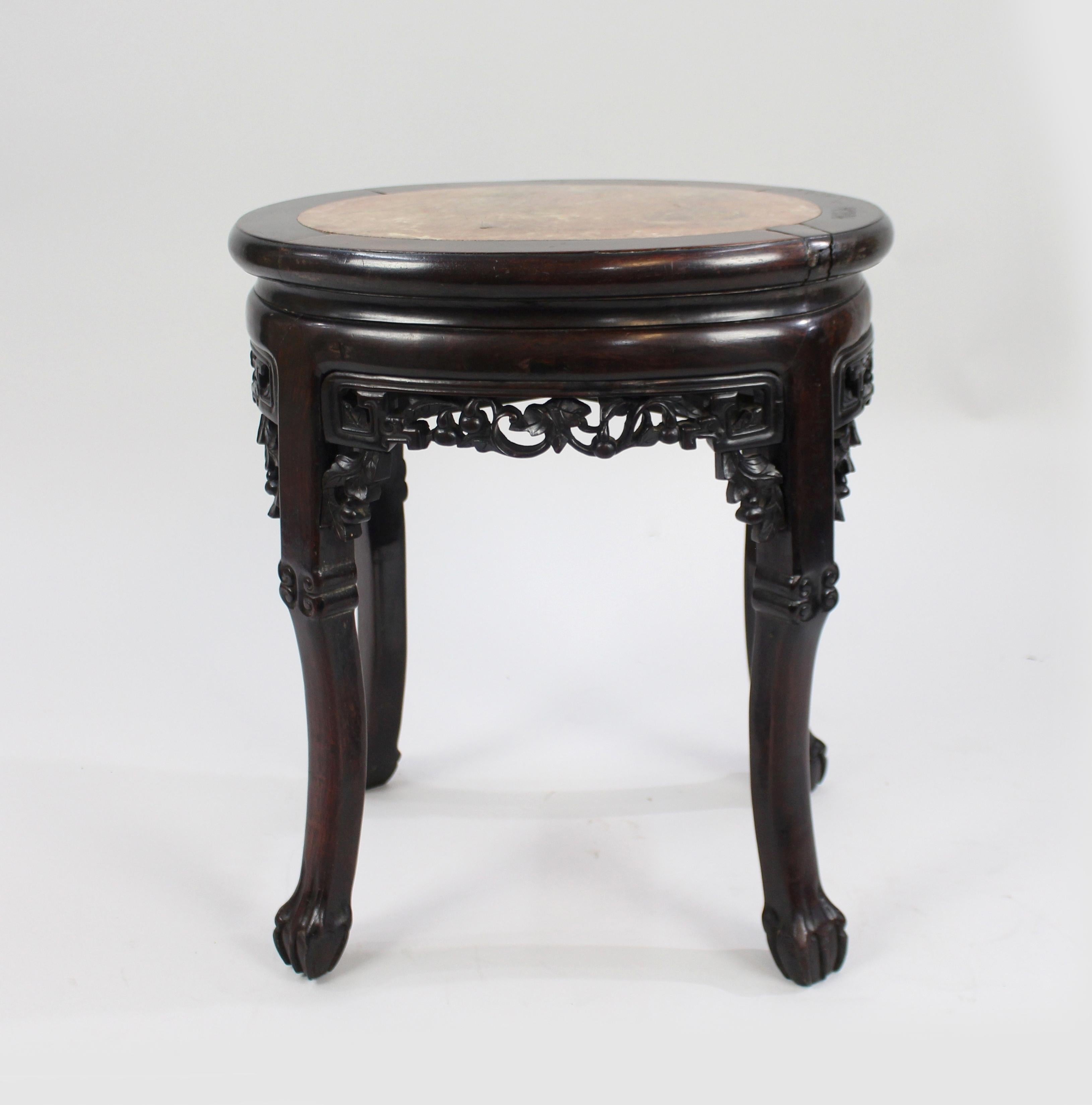 19th Century Chinese Carved Rosewood Marble Topped Occasional Table In Good Condition In Worcester, Worcestershire