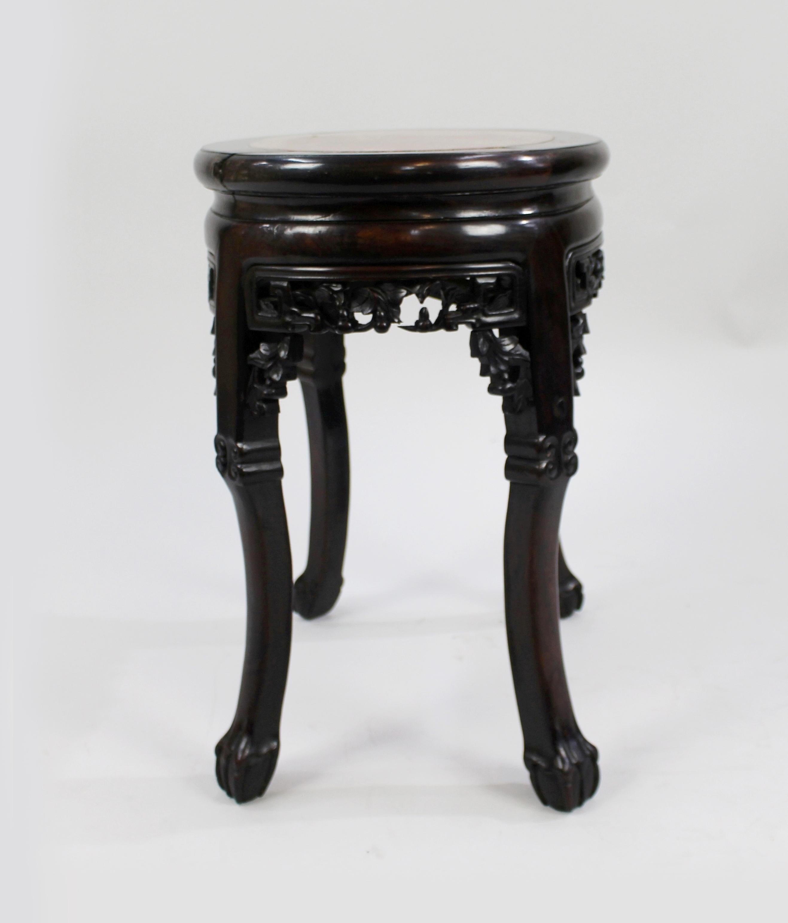 19th Century Chinese Carved Rosewood Marble Topped Occasional Table 1