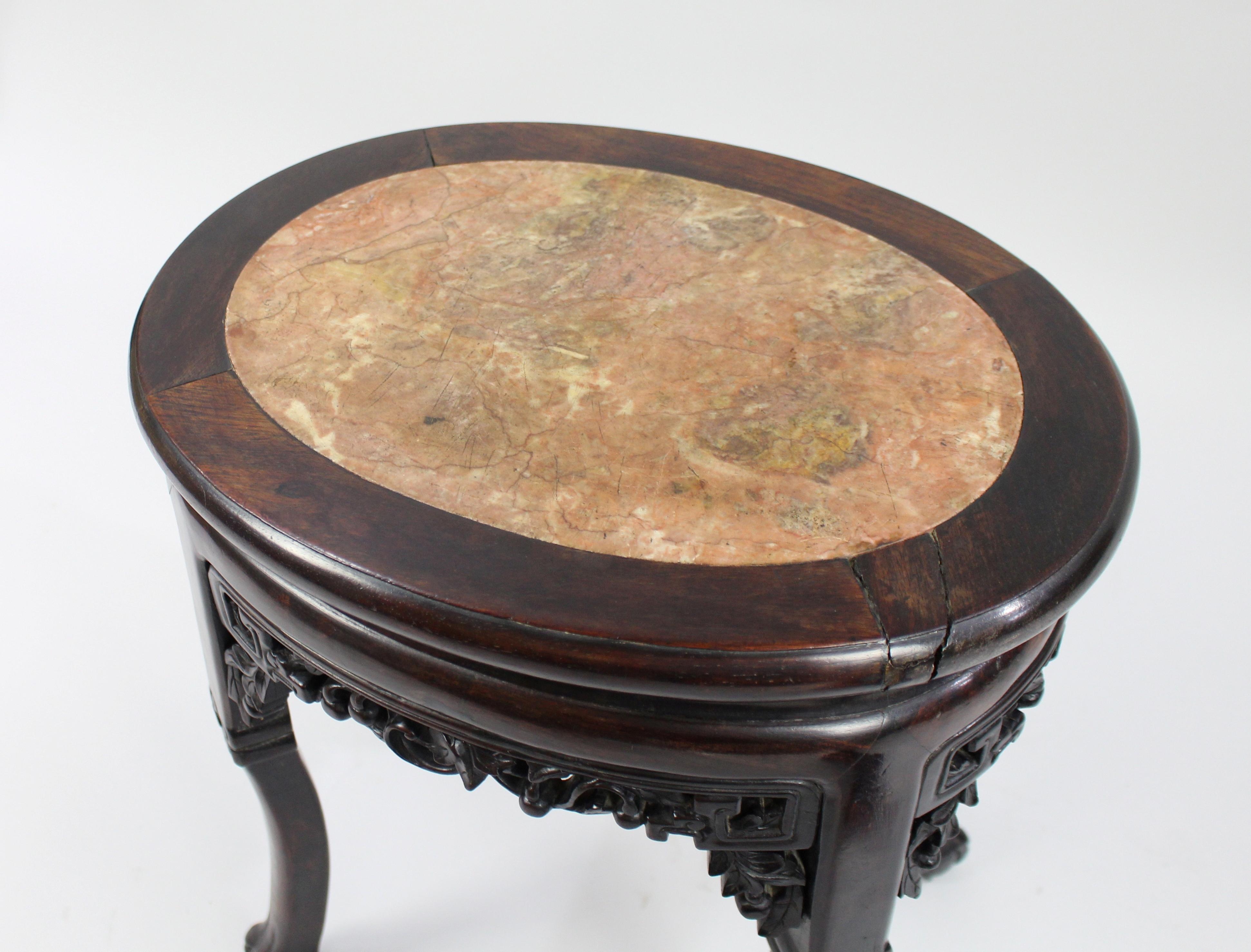 19th Century Chinese Carved Rosewood Marble Topped Occasional Table 2