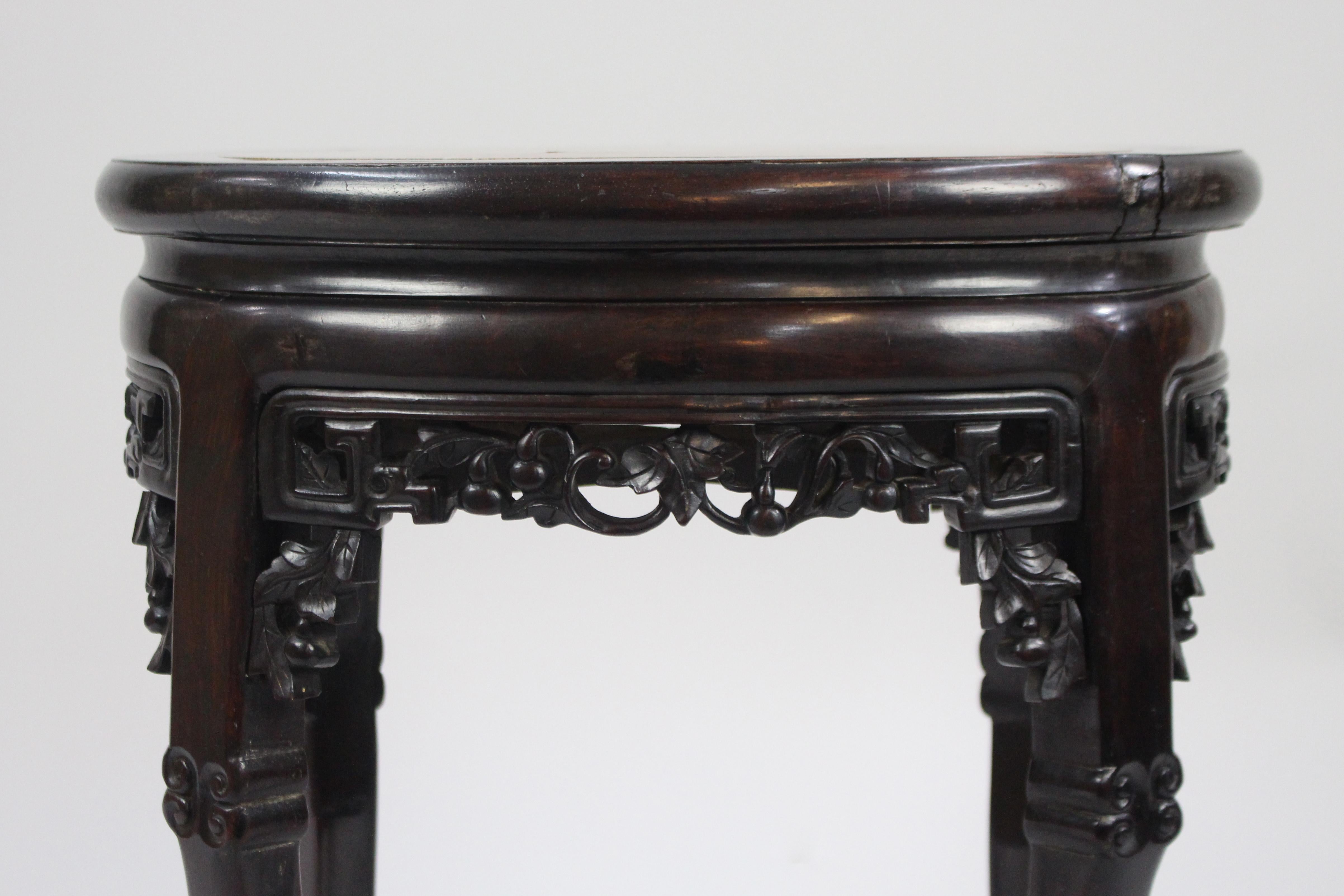 19th Century Chinese Carved Rosewood Marble Topped Occasional Table 4