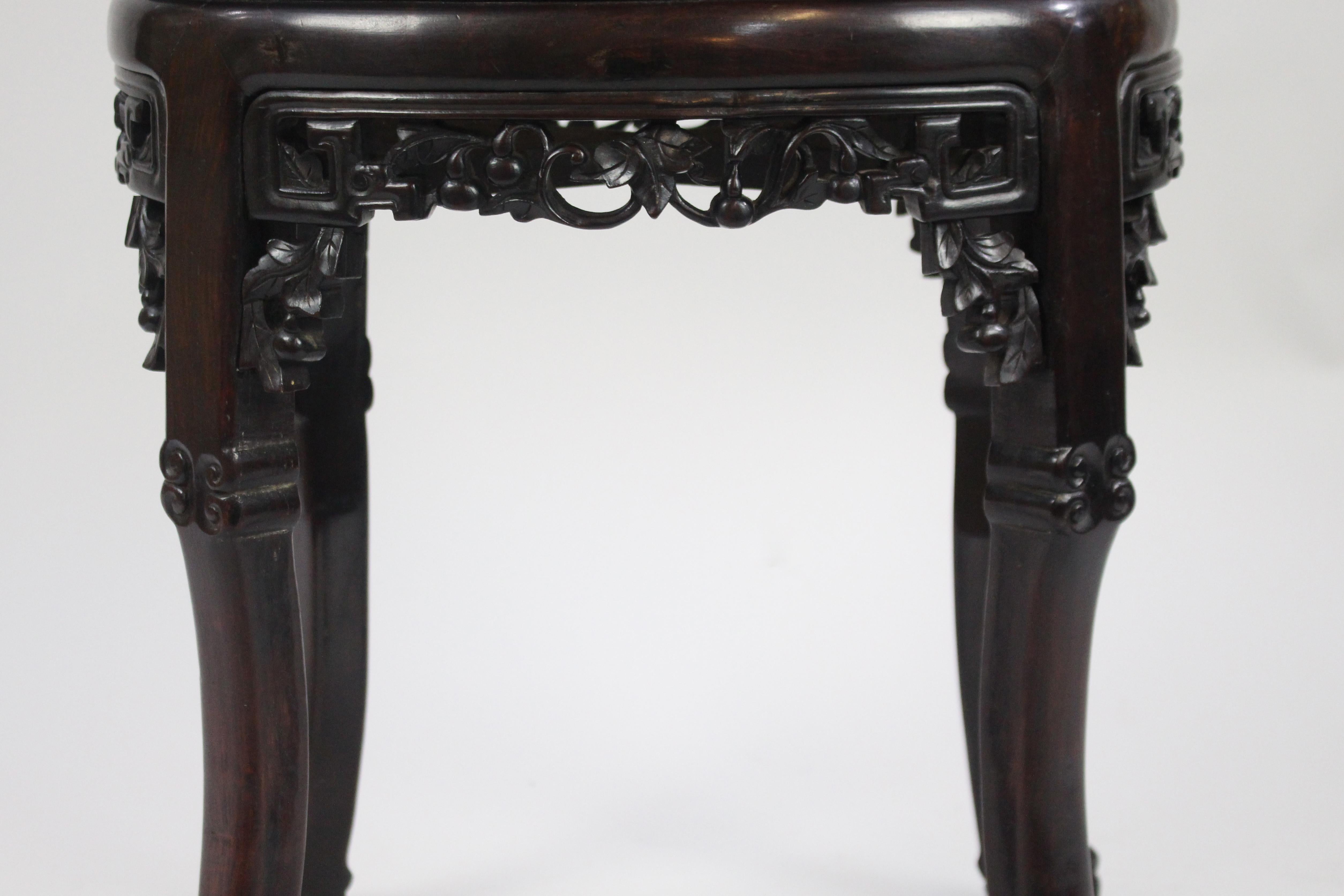 19th Century Chinese Carved Rosewood Marble Topped Occasional Table 5