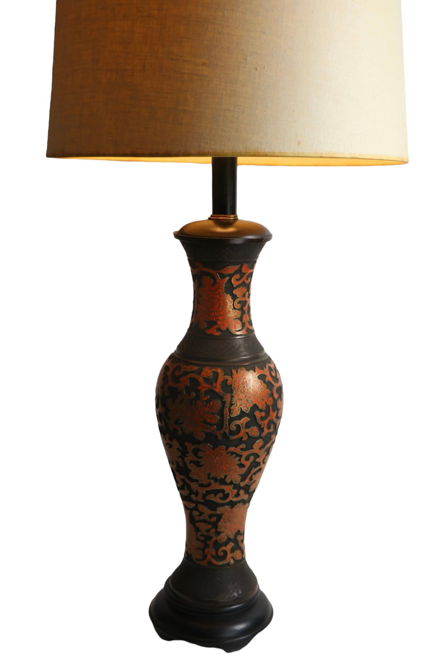 Chinese Export 19th C, Chinese, Champleve Cloisonne Vase Mounted as a Table Lamp For Sale