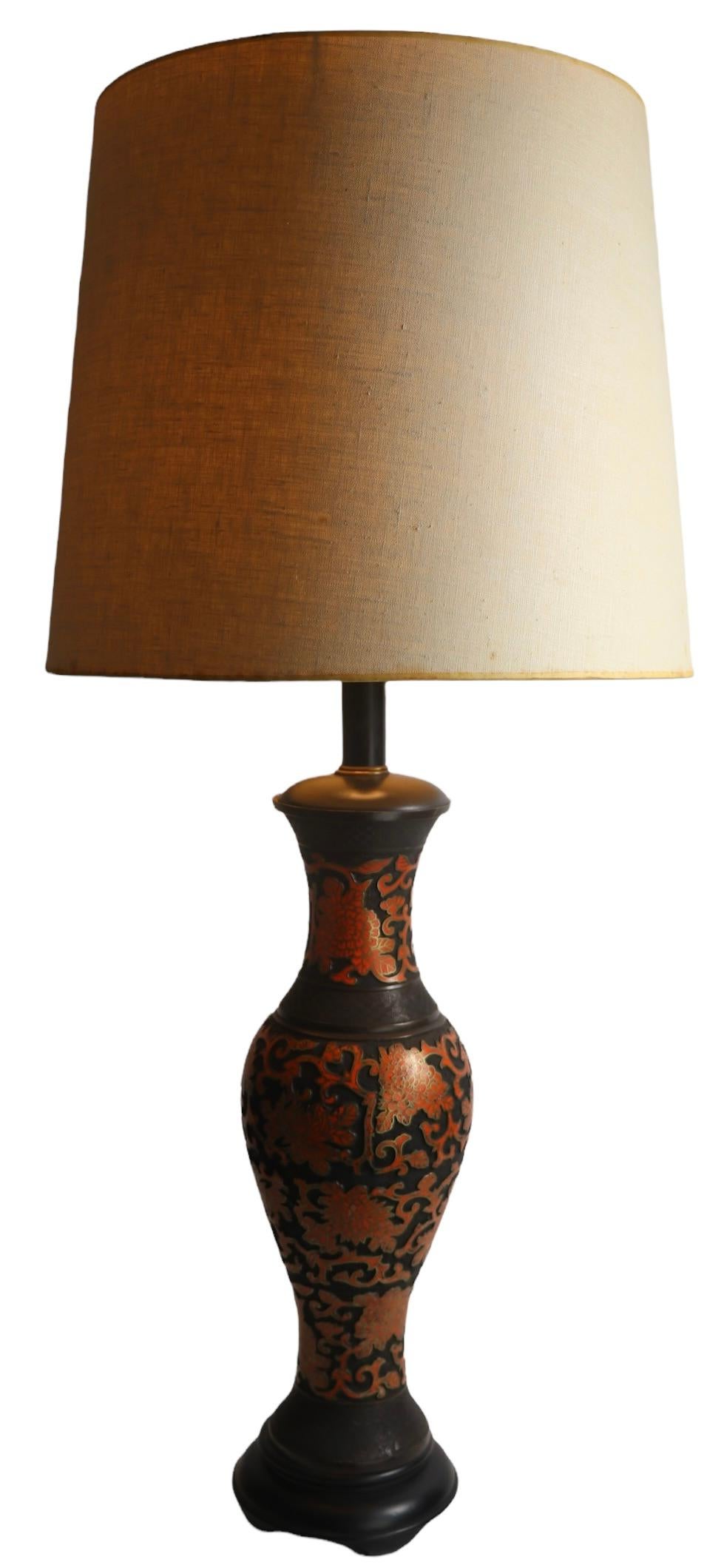 American 19th C, Chinese, Champleve Cloisonne Vase Mounted as a Table Lamp For Sale