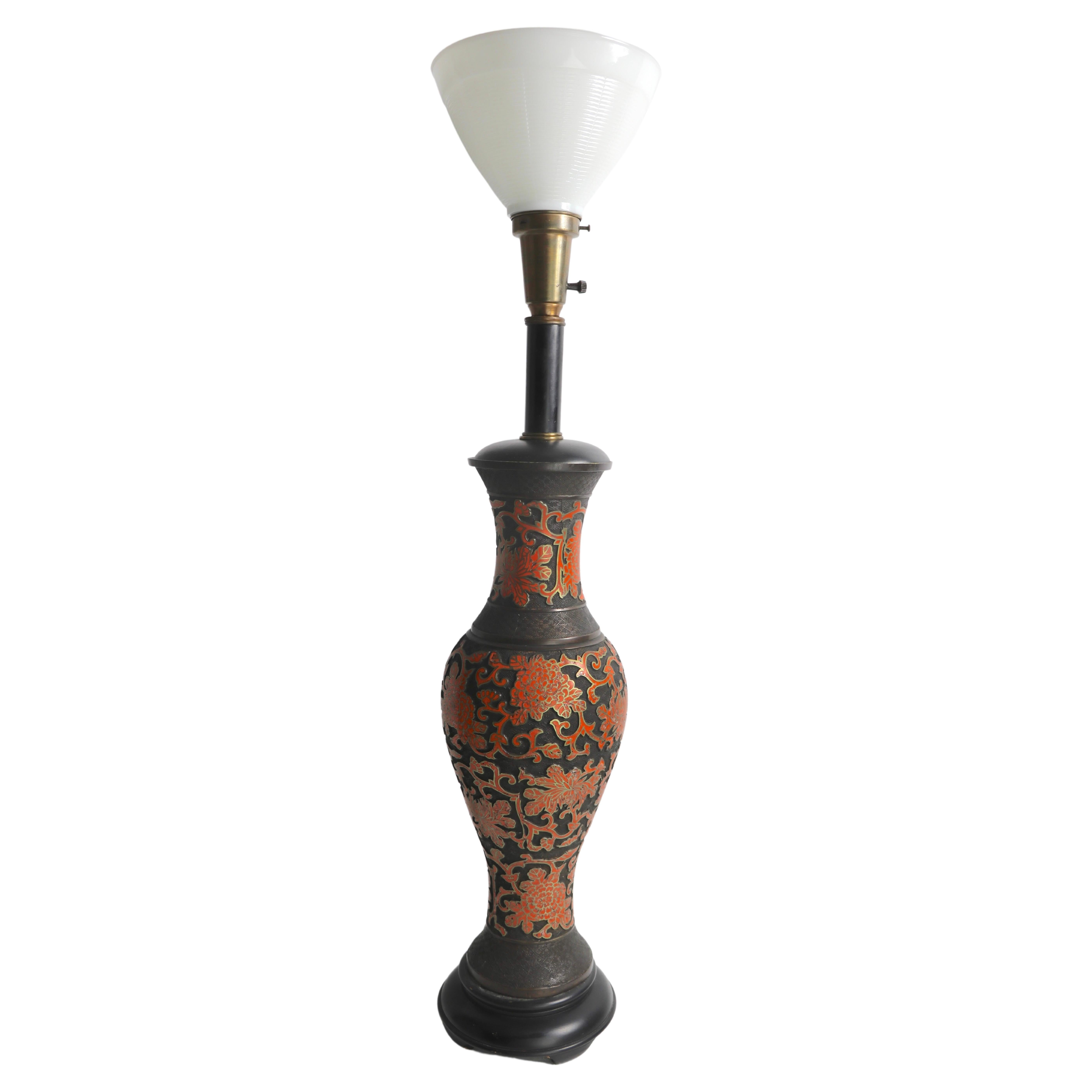 19th C, Chinese, Champleve Cloisonne Vase Mounted as a Table Lamp For Sale