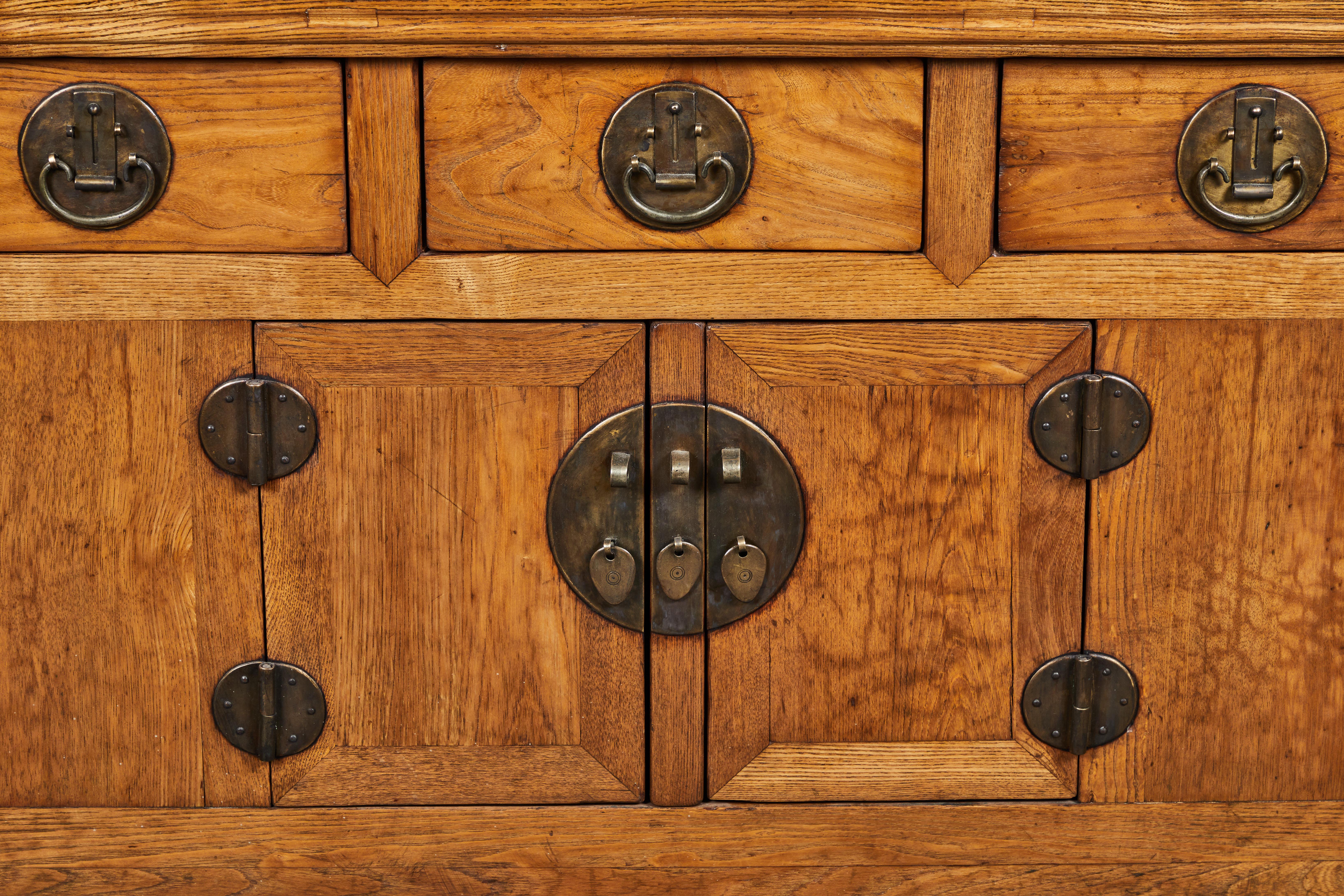 Elm sideboard from Hebei. Three drawer, two door, circa 19th century.