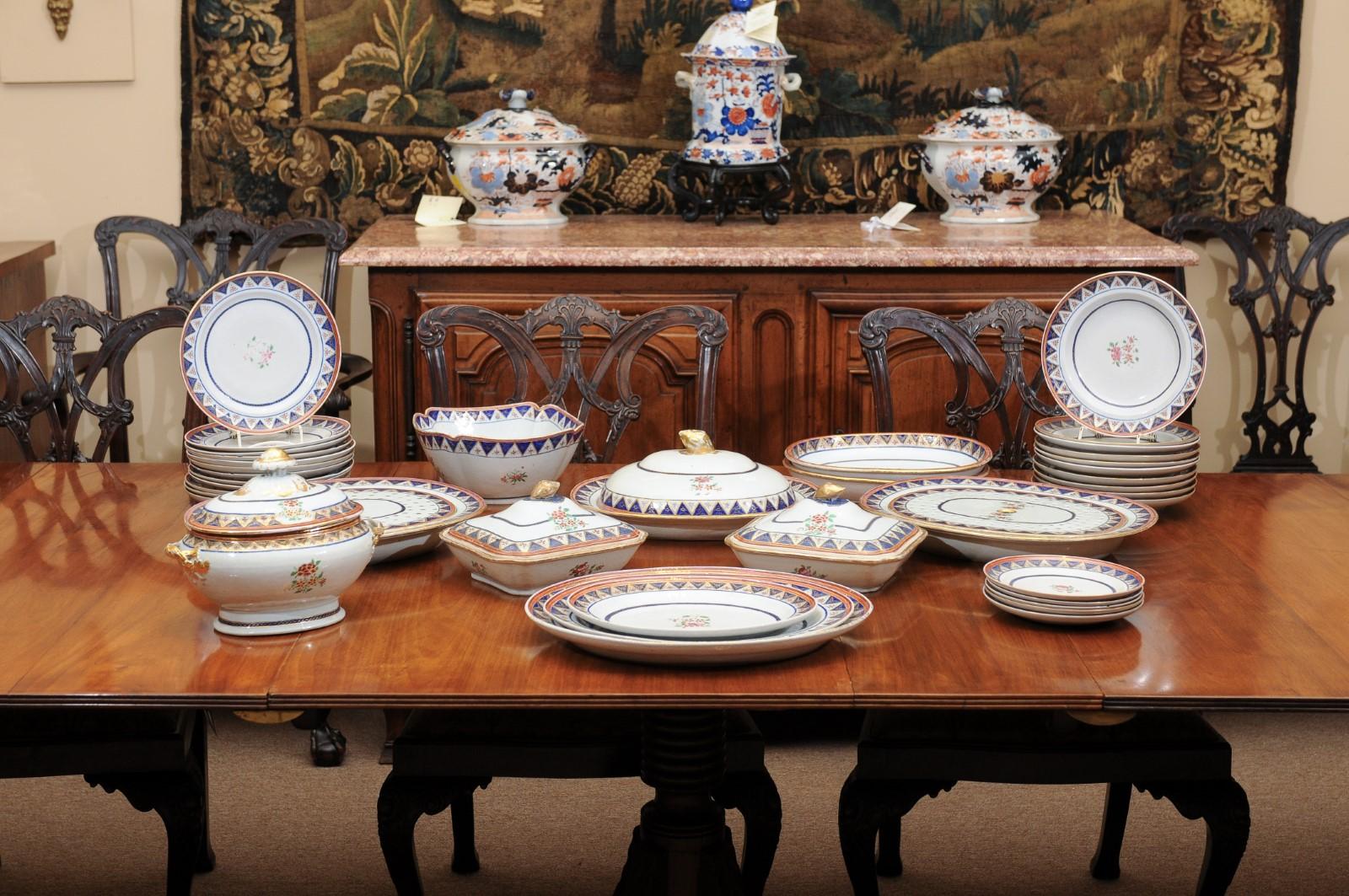 19th C. Chinese Export Famille Rose Porcelain Part-Dinner Service, 45 Piece Set For Sale 7