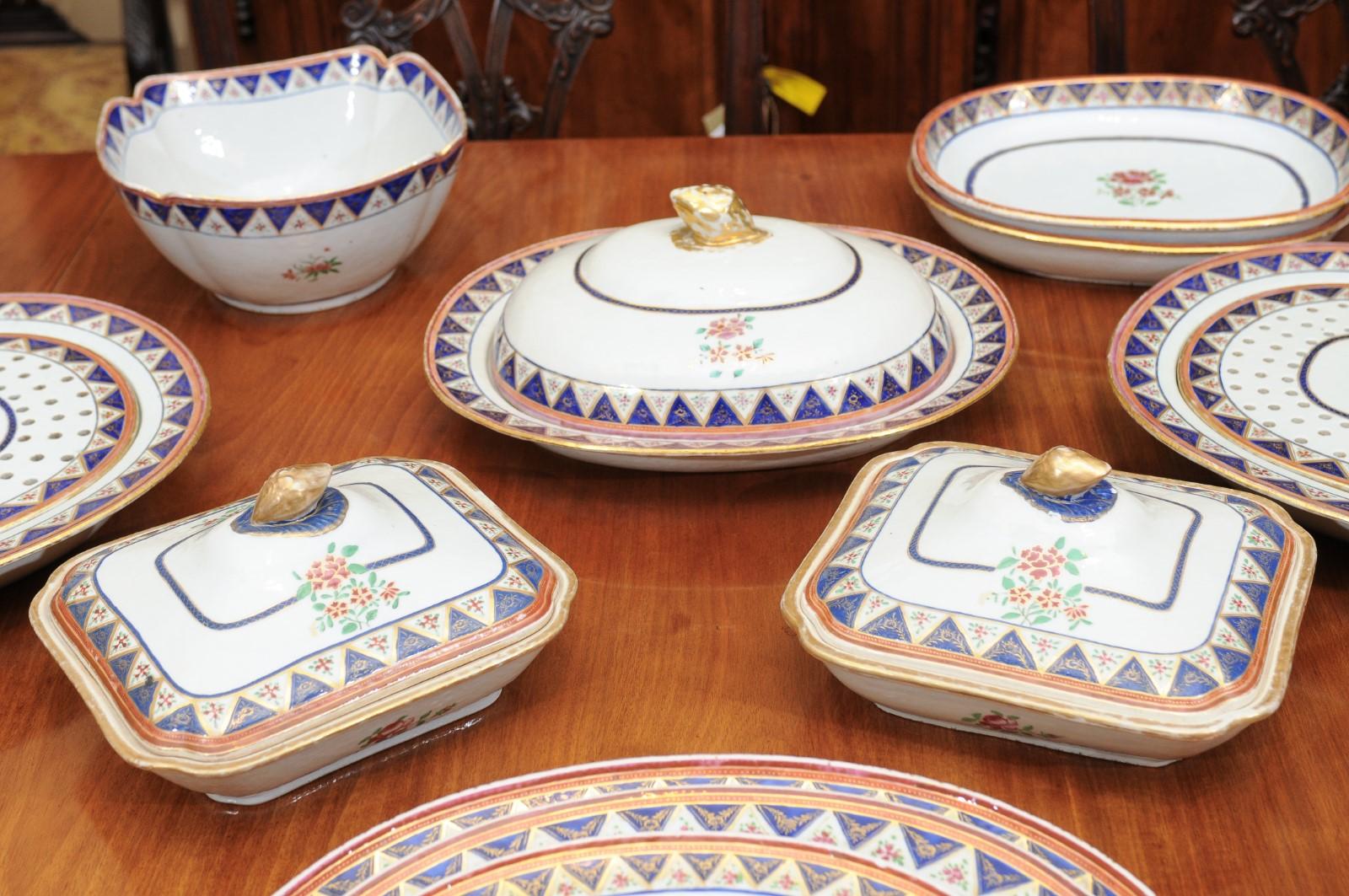 19th Century 19th C. Chinese Export Famille Rose Porcelain Part-Dinner Service, 45 Piece Set For Sale