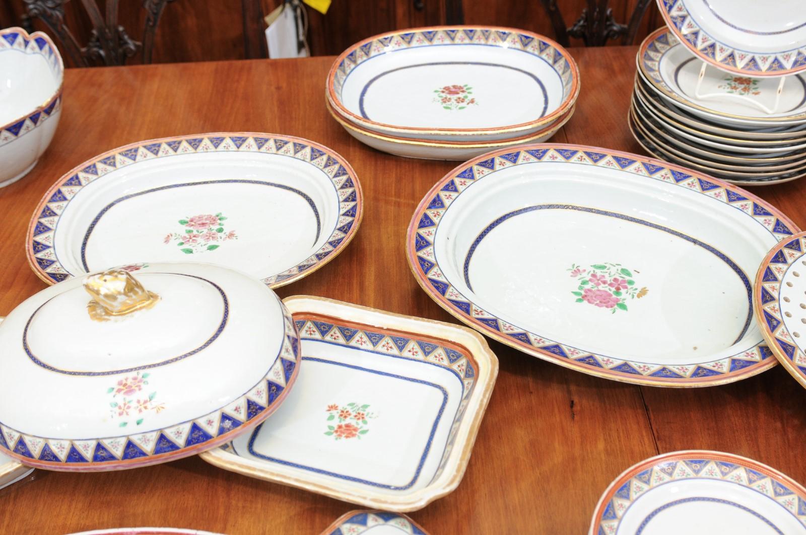 19th C. Chinese Export Famille Rose Porcelain Part-Dinner Service, 45 Piece Set For Sale 2