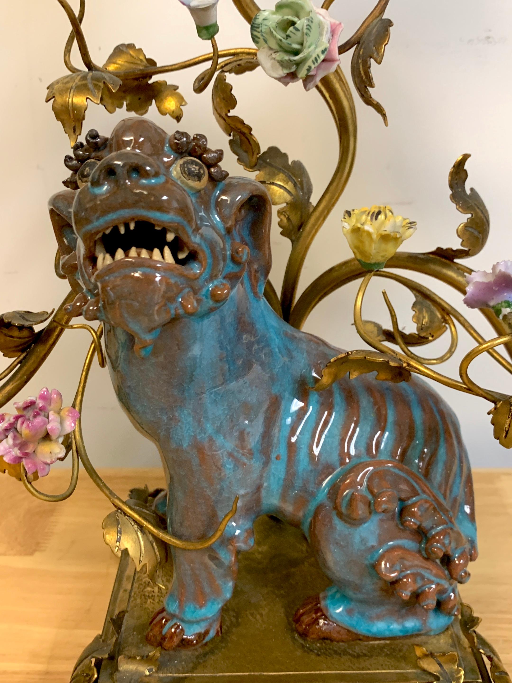Late Qing Chinese Export Fu Dog Mounted with French Bronze Mounts as a Lamp 4