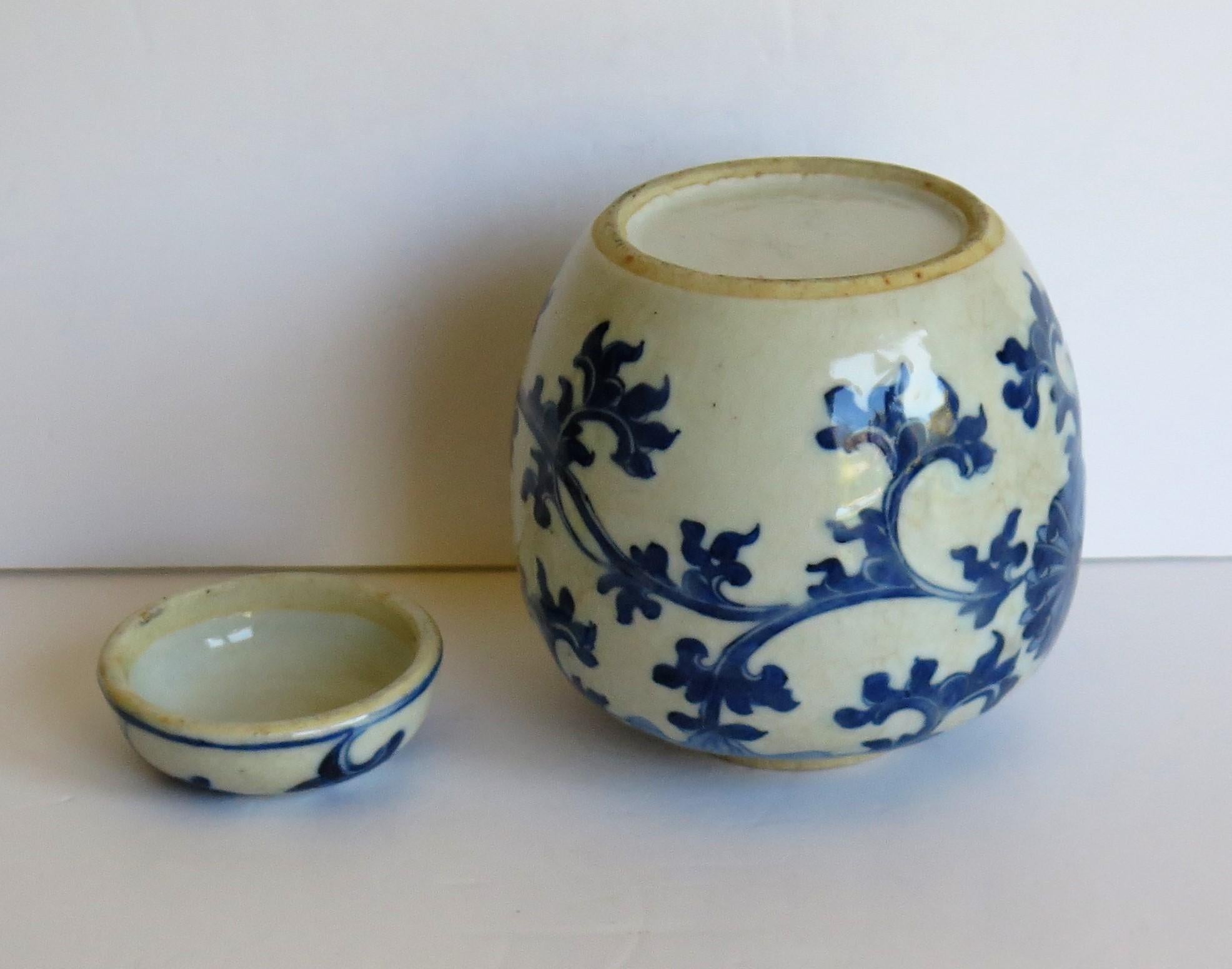 Chinese Export Lidded Jar moulded Porcelain Hand painted Blue and White  7