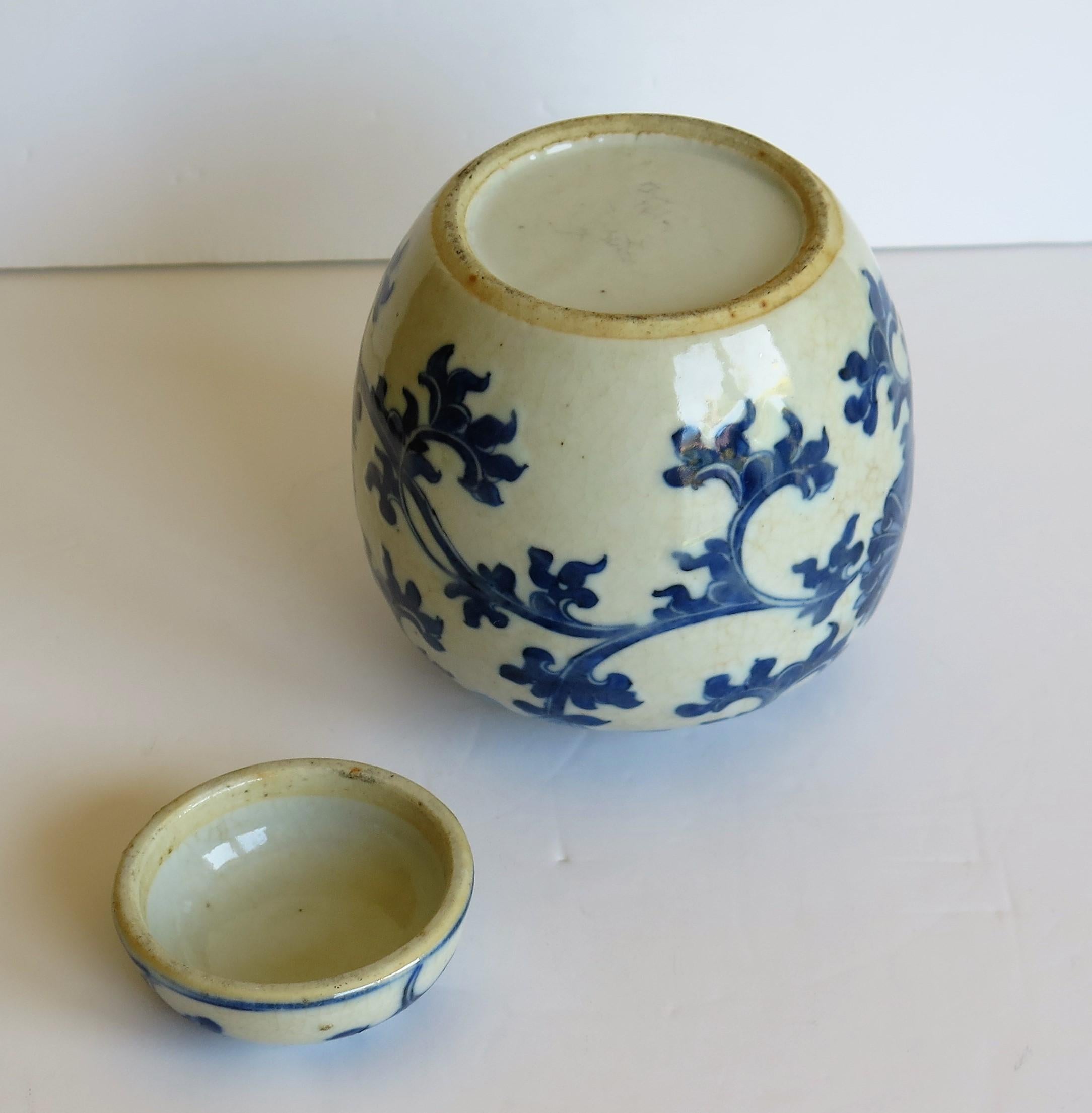 Chinese Export Lidded Jar moulded Porcelain Hand painted Blue and White  8