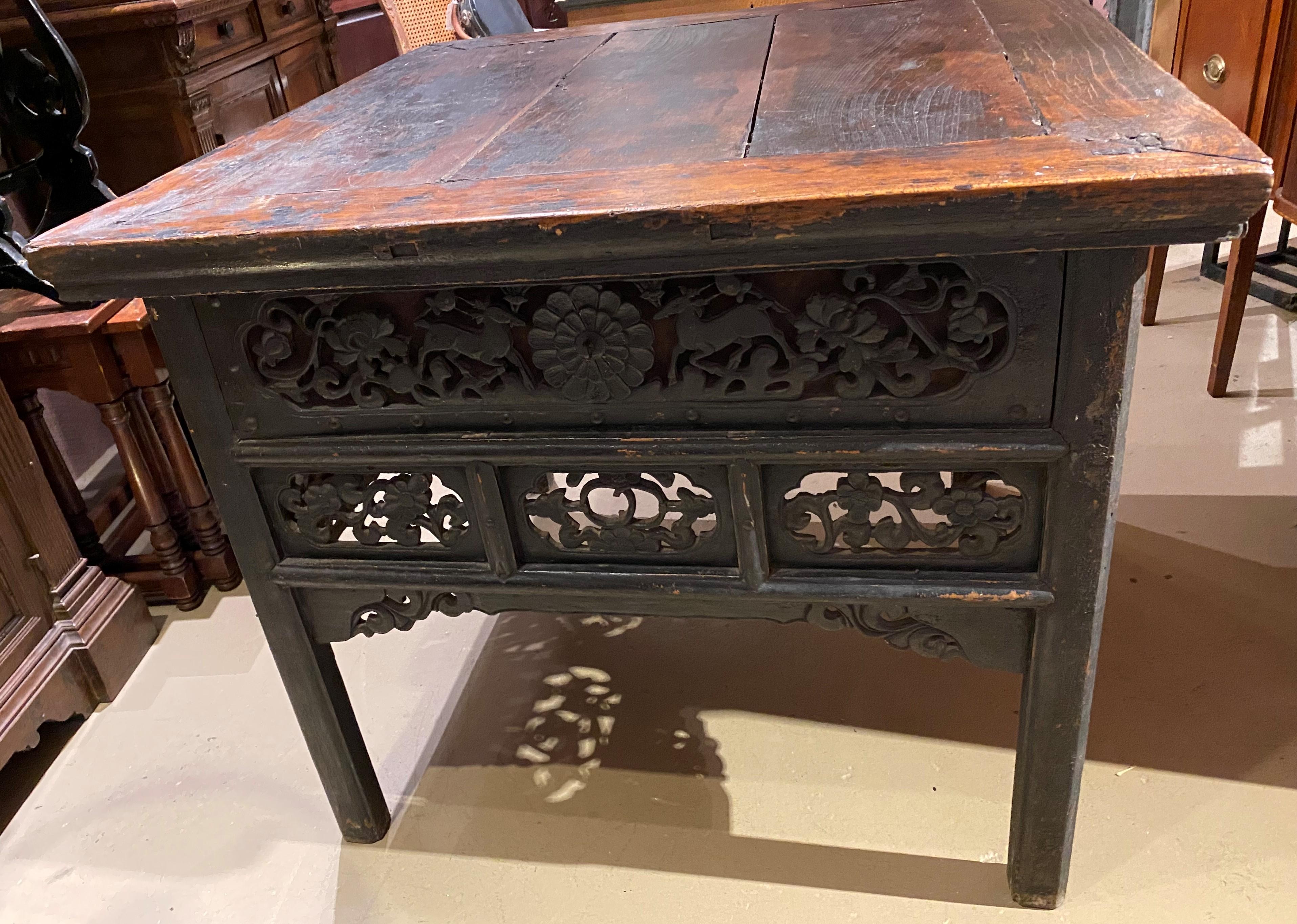 Chinese Export 19th Century Chinese Heavily Carved Hardwood Center Table For Sale