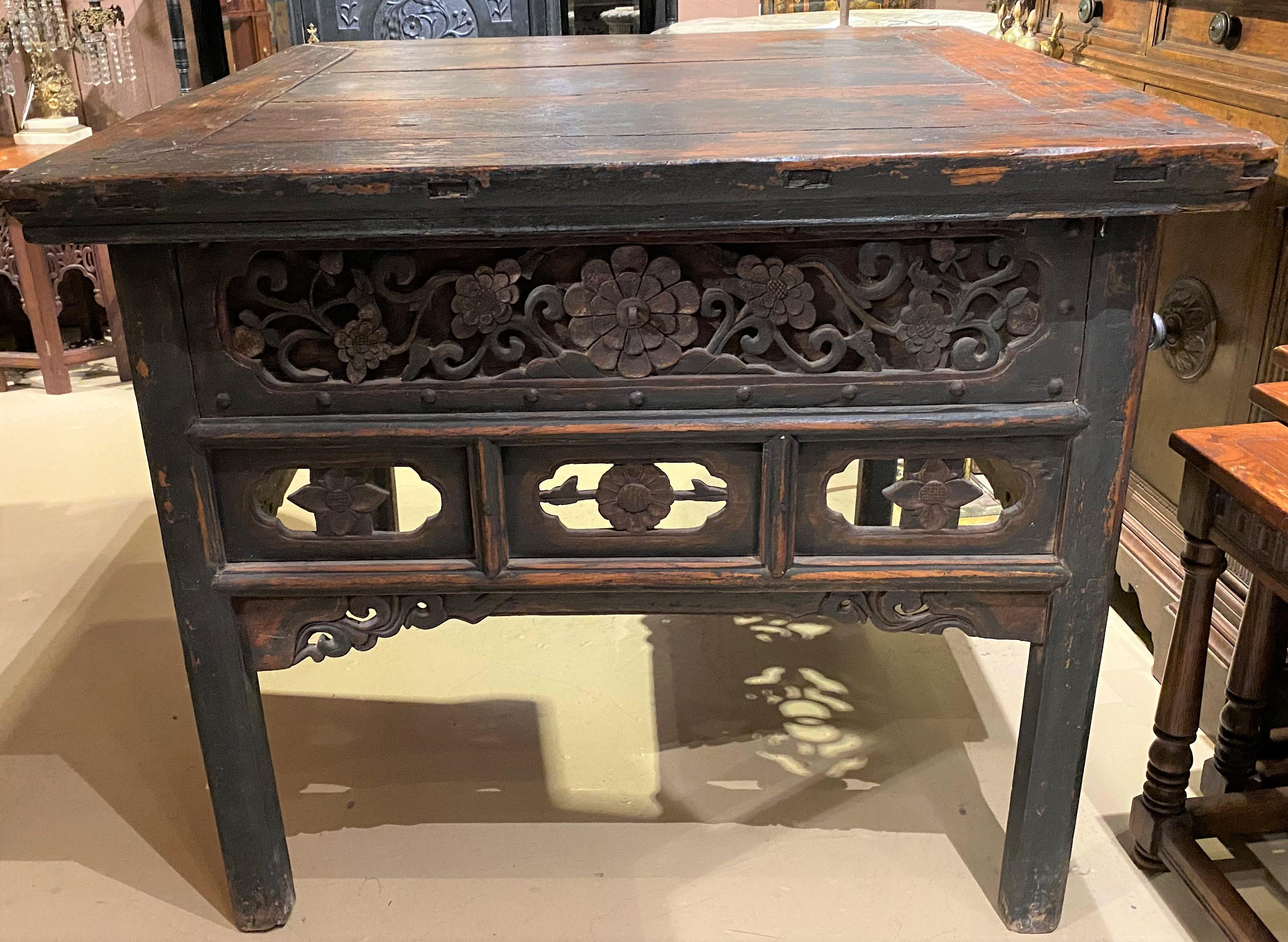 Hand-Carved 19th Century Chinese Heavily Carved Hardwood Center Table For Sale