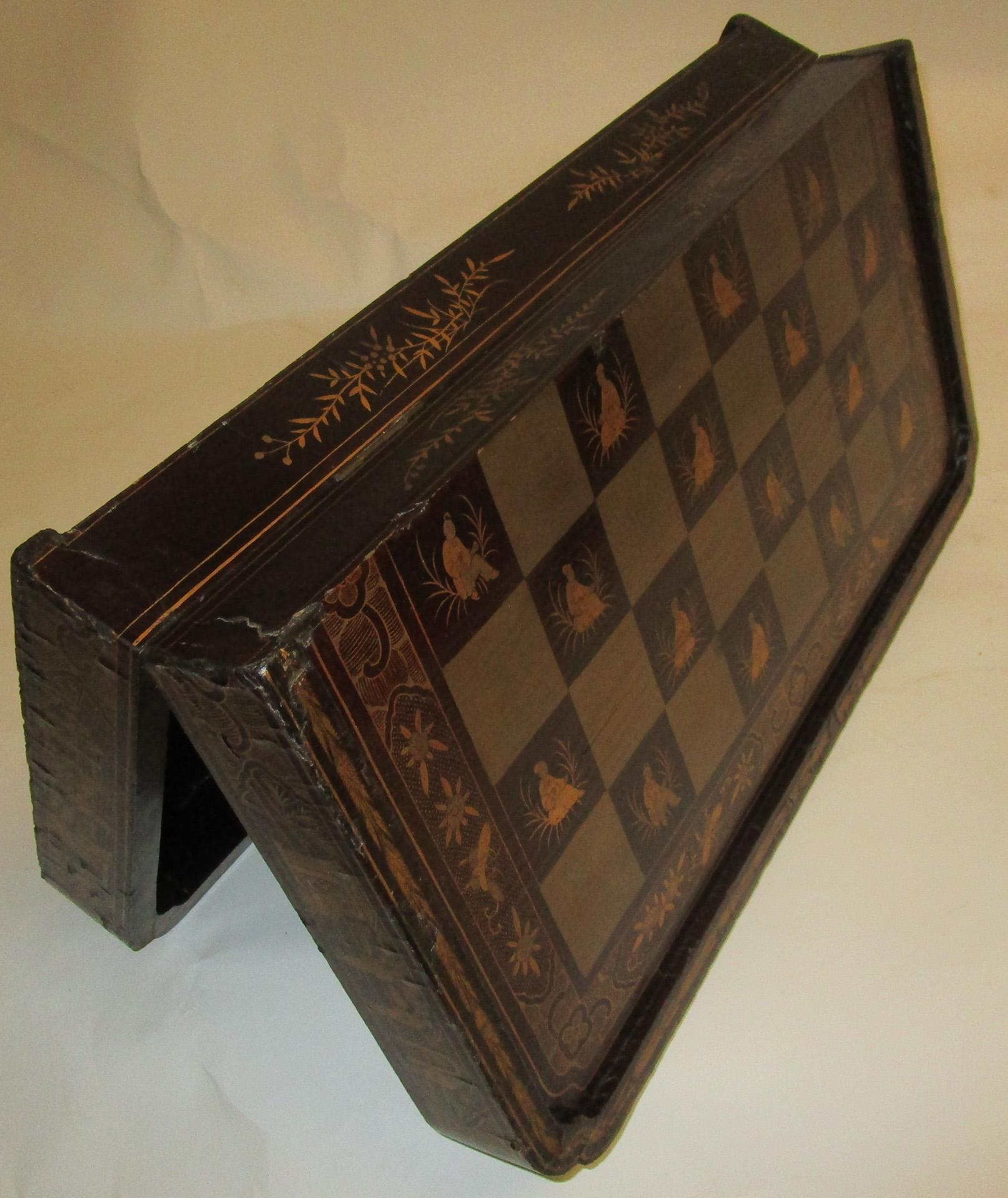 19th Century Chinese Lacquer Giltwood Board Chess Set 5