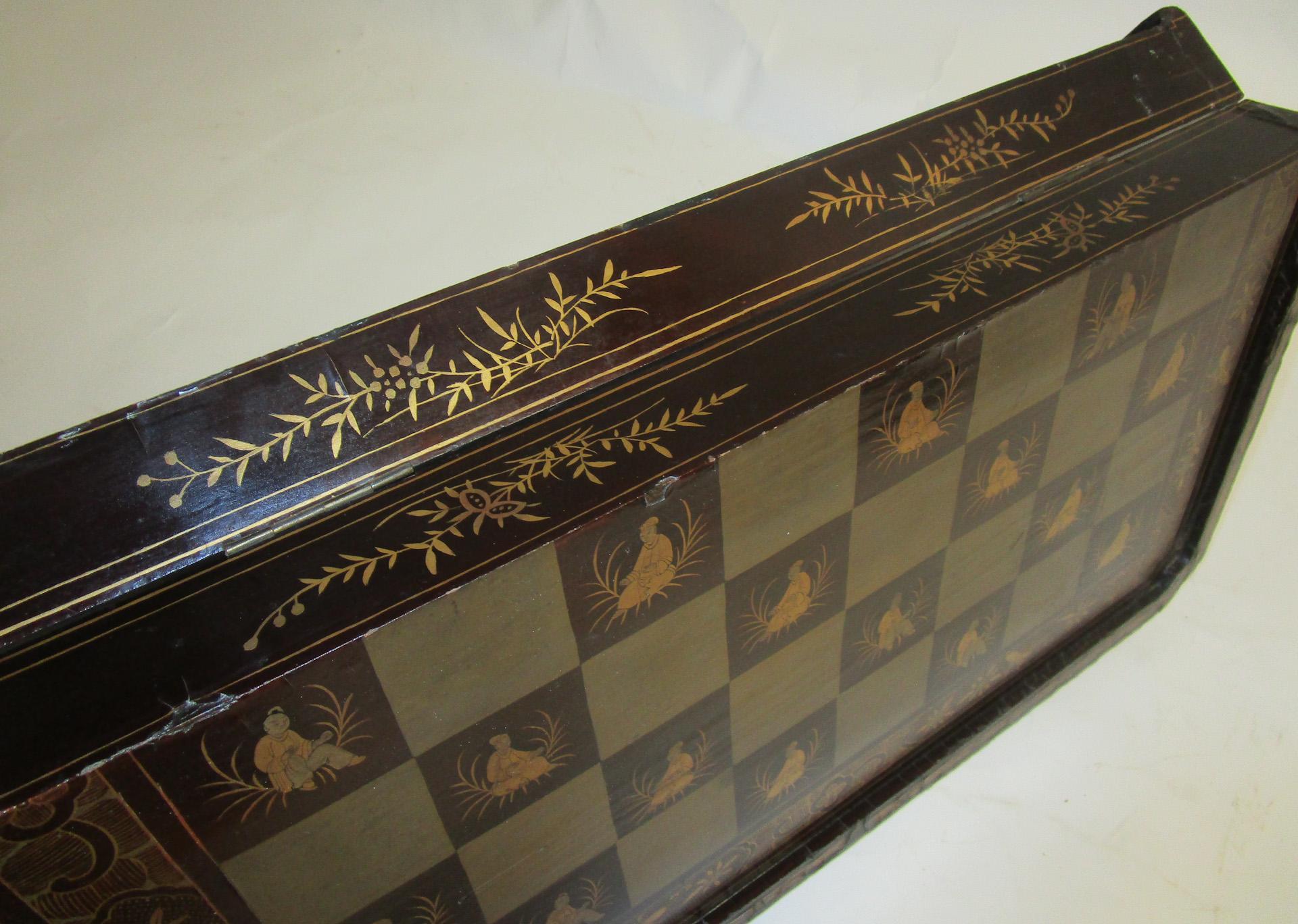 19th Century Chinese Lacquer Giltwood Board Chess Set 6