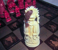 19th Century Chinese Lacquer Giltwood Board Chess Set