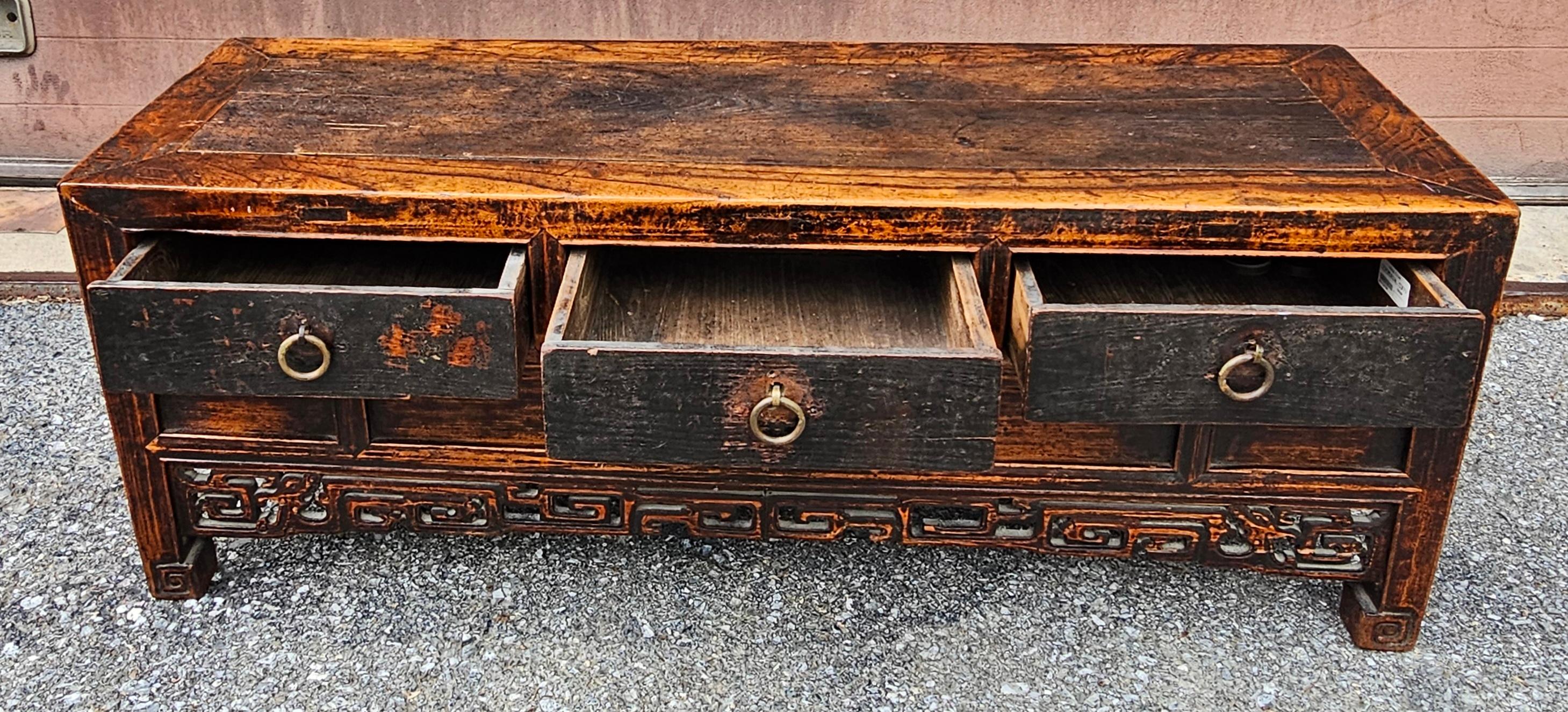 19th C. Chinese Ming Style Elm Coffer / Low Cabinet / Bench For Sale 4