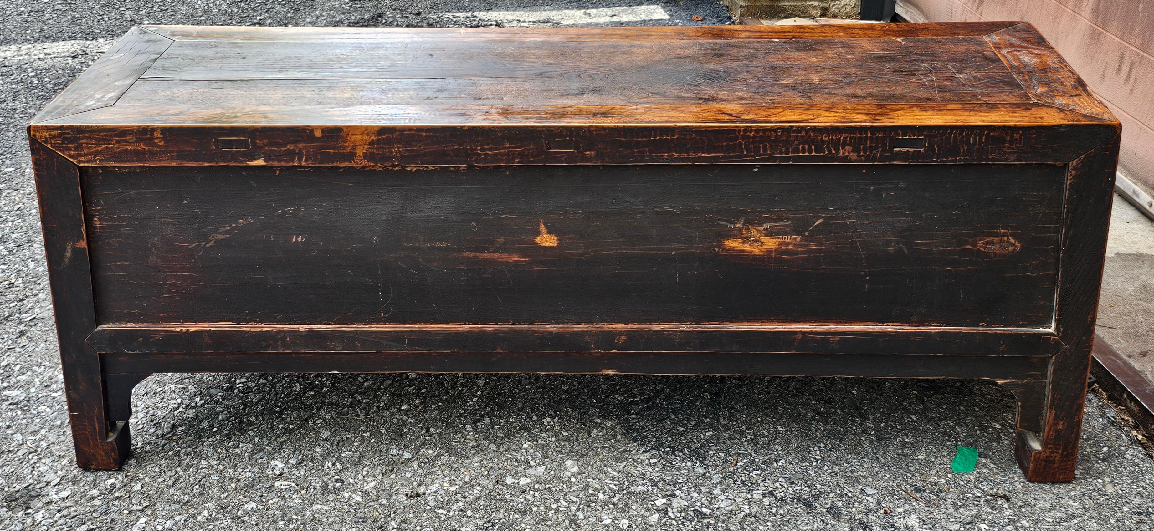 19th C. Chinese Ming Style Elm Coffer / Low Cabinet / Bench For Sale 5