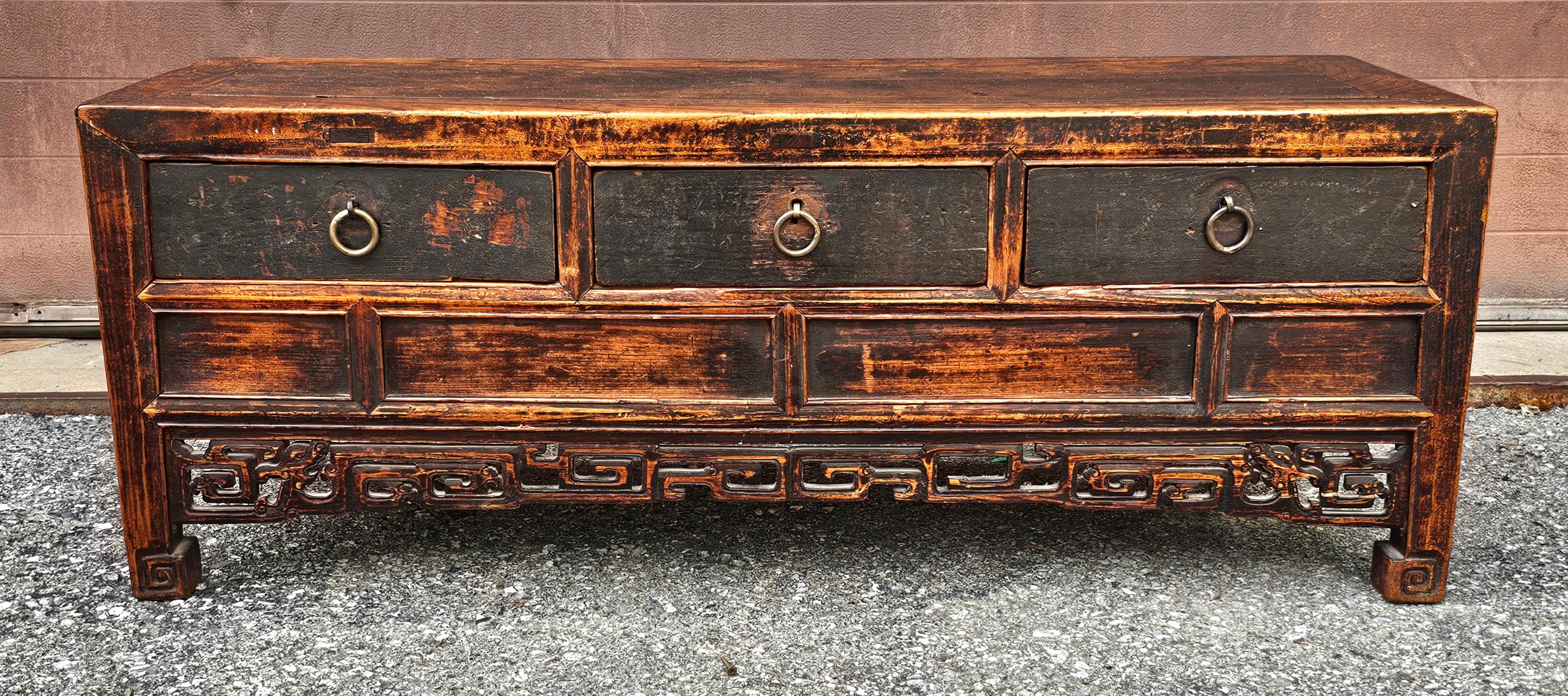 19th Century 19th C. Chinese Ming Style Elm Coffer / Low Cabinet / Bench For Sale