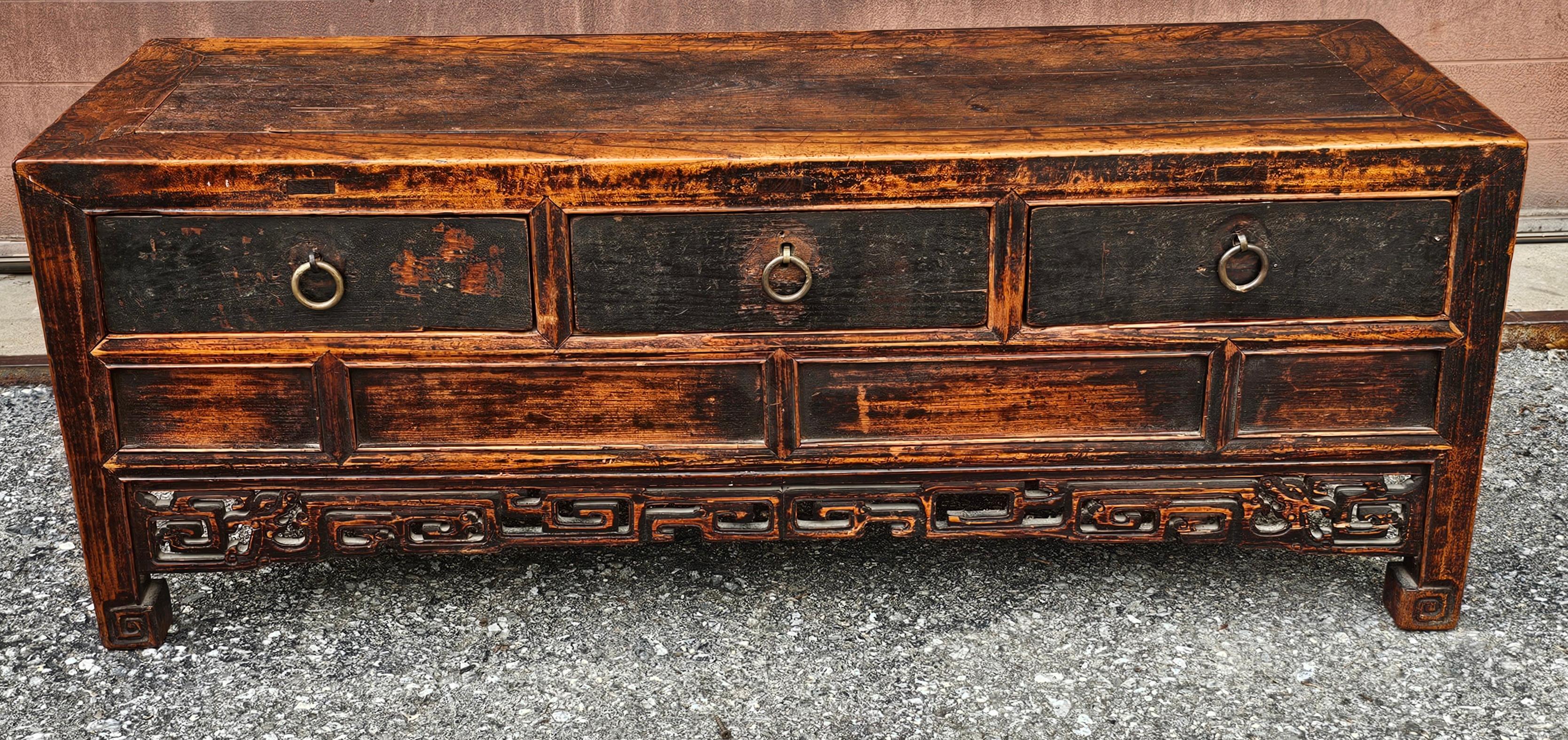 Hardwood 19th C. Chinese Ming Style Elm Coffer / Low Cabinet / Bench For Sale