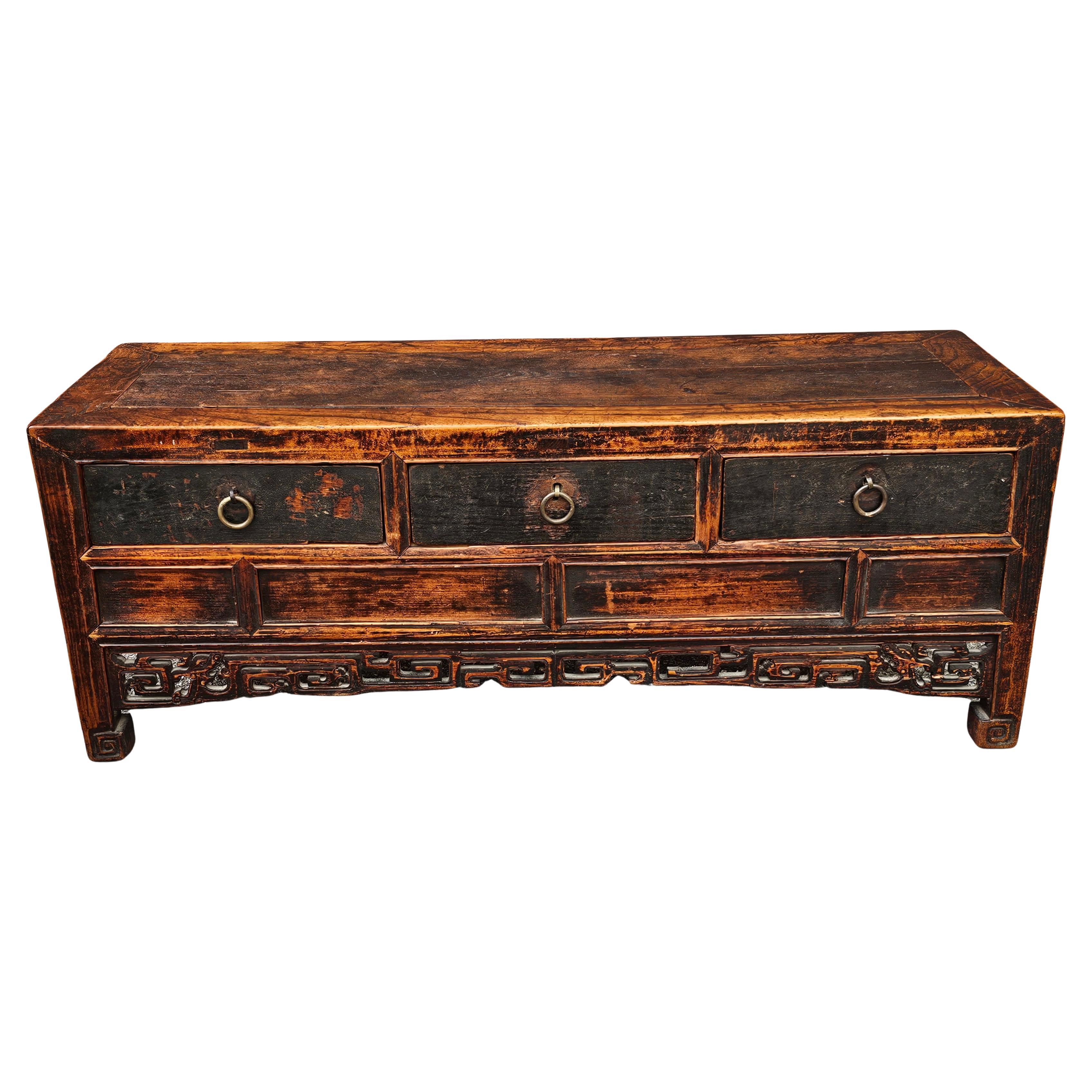 19th C. Chinese Ming Style Elm Coffer / Low Cabinet / Bench For Sale