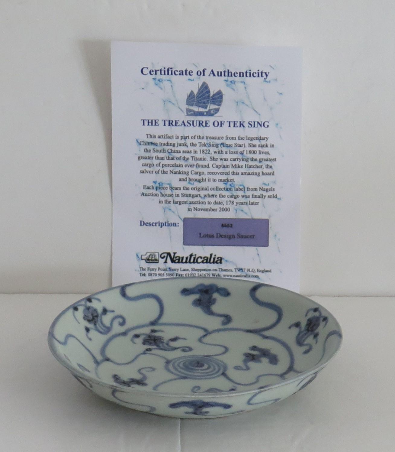 19th Century 19th C Chinese Porcelain Blue & White Saucer Bowl Tek Sing Shipwreck, Ca 1820