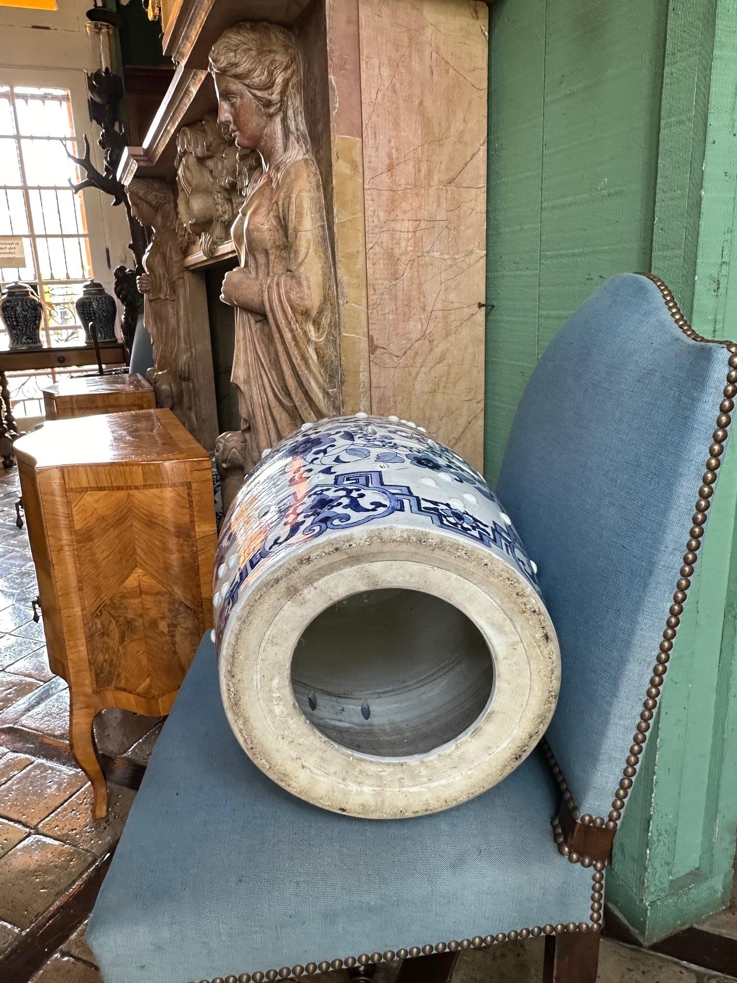 19th C. Chinese Porcelain Garden Seat Blue & White Accent Stool Chinoiserie 12