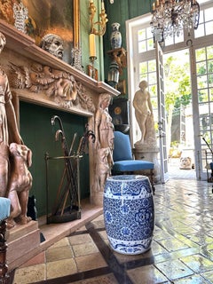 19th C. Chinese Porcelain Garden Seat Blue & White Accent Stool Chinoiserie