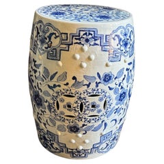19th C. Chinese Porcelain Garden Seat Blue & White Accent Stool Chinoiserie