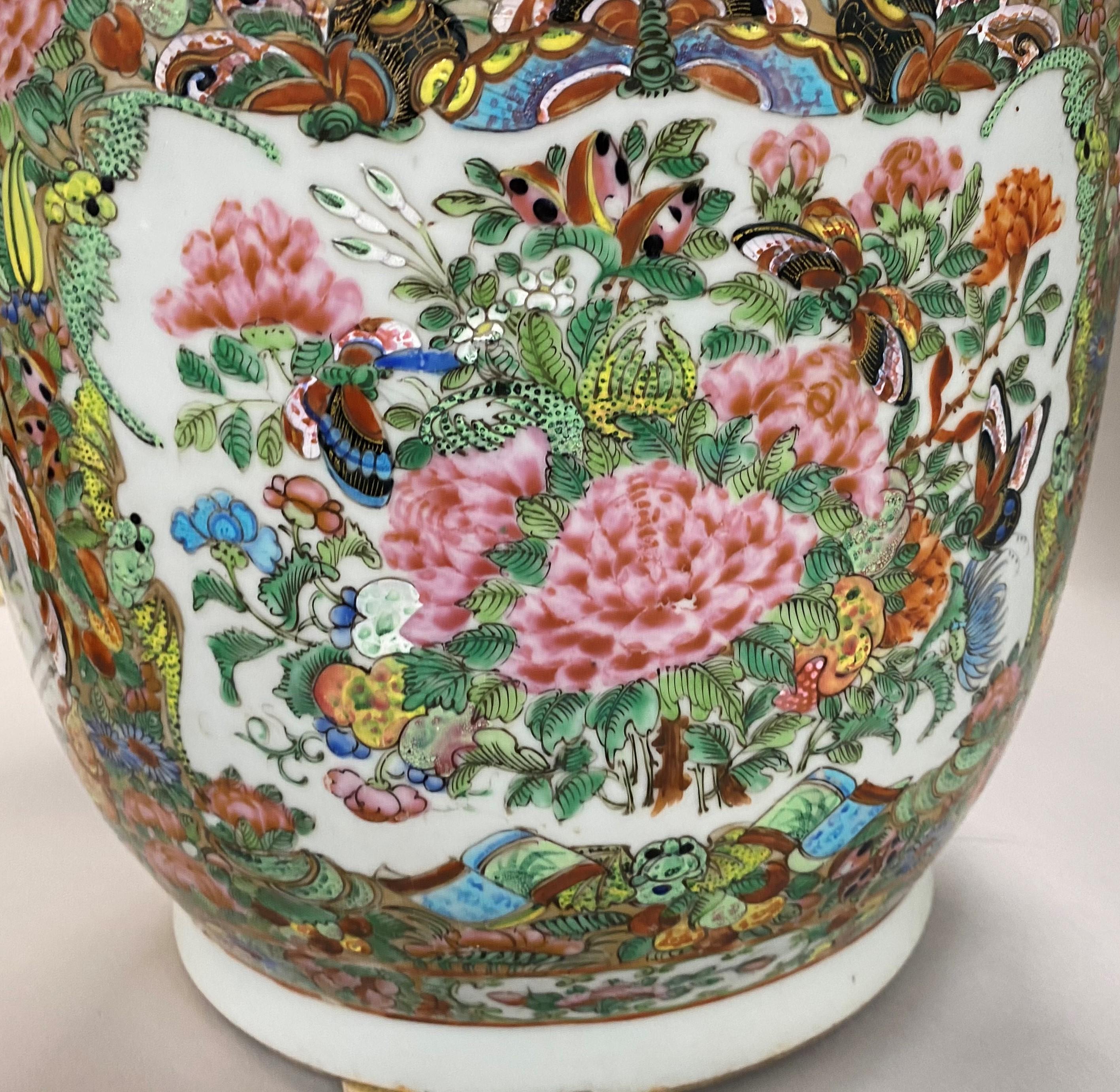 19th Century Chinese Porcelain Rose Medallion Palace Size Baluster Form Vase 6