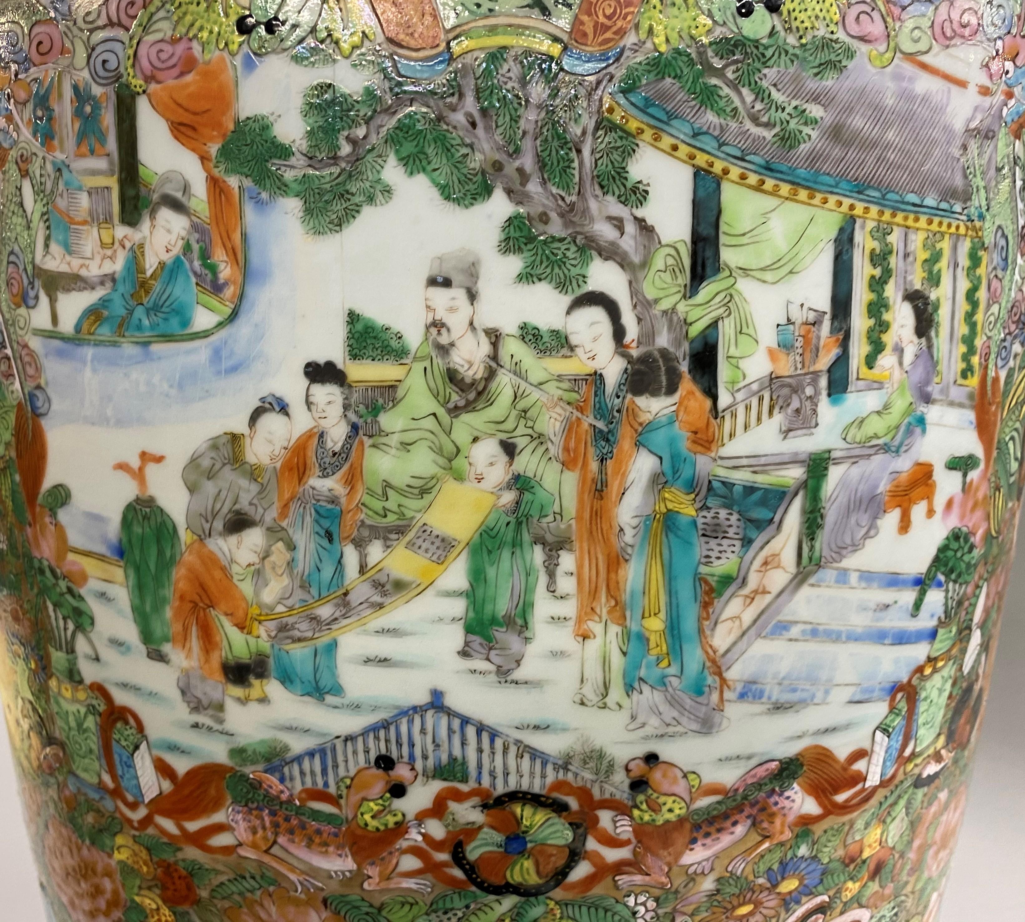 19th Century Chinese Porcelain Rose Medallion Palace Size Baluster Form Vase 9
