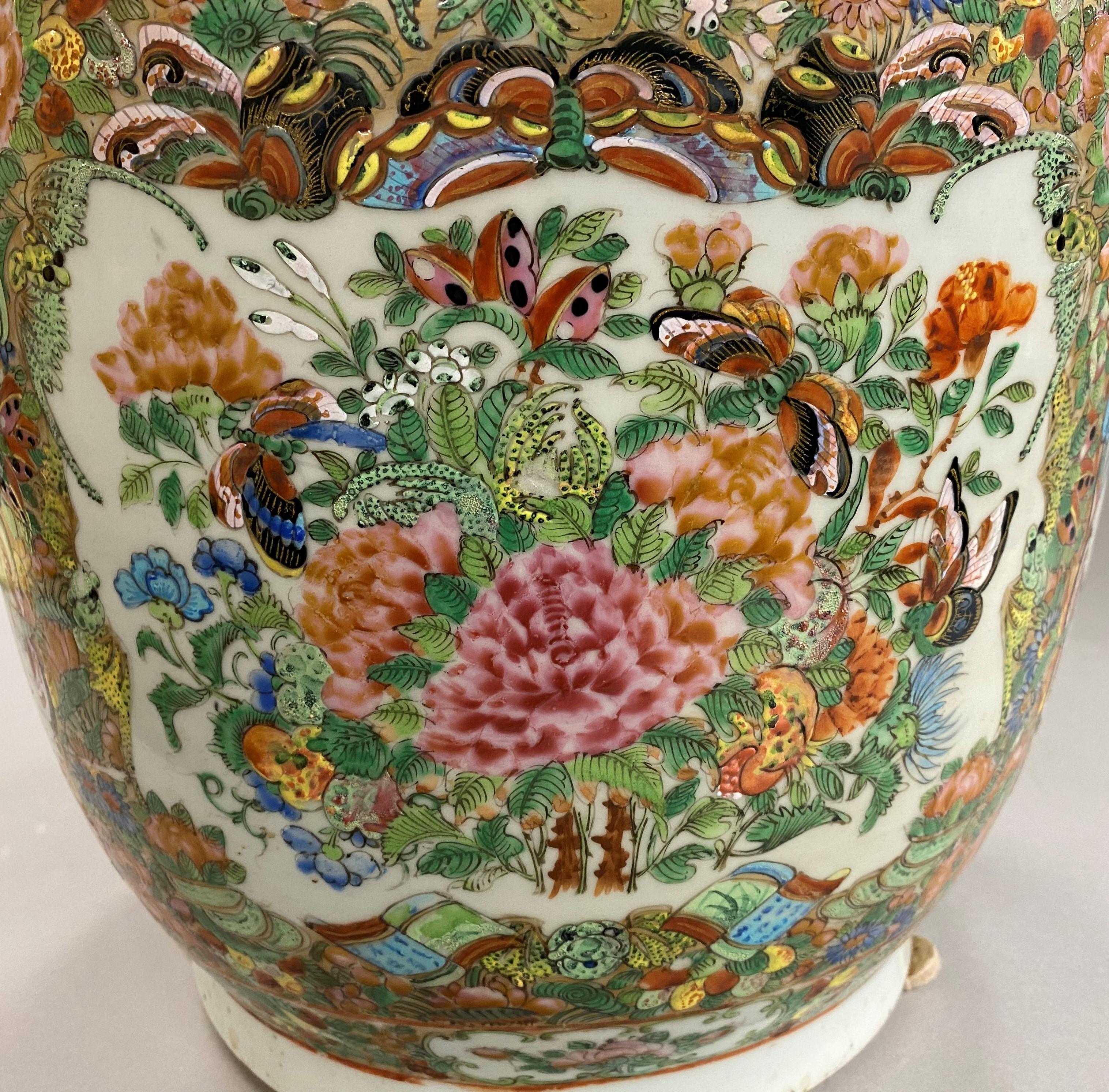 19th Century Chinese Porcelain Rose Medallion Palace Size Baluster Form Vase 10