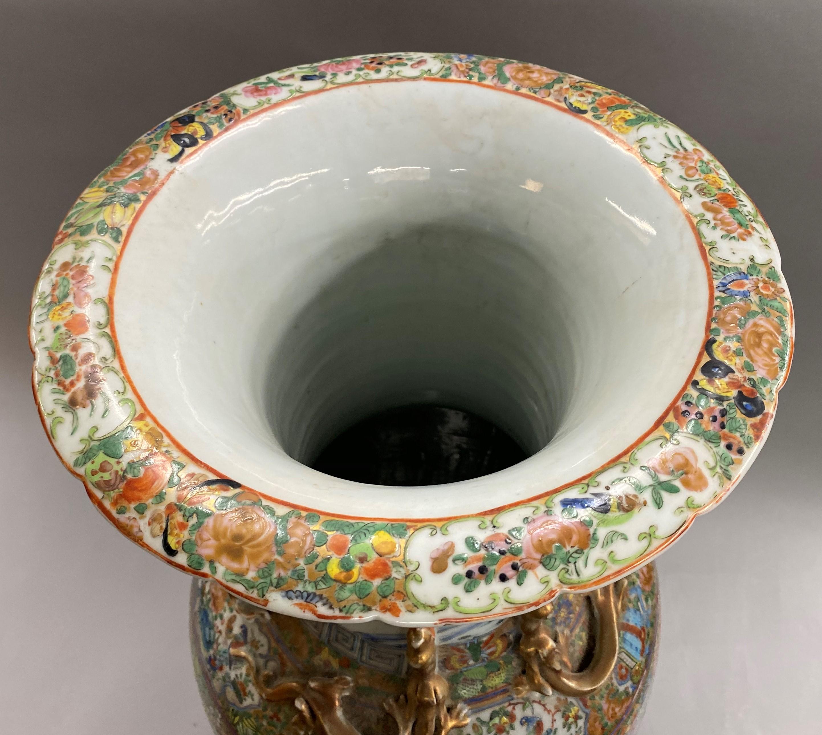 19th Century Chinese Porcelain Rose Medallion Palace Size Baluster Form Vase 12