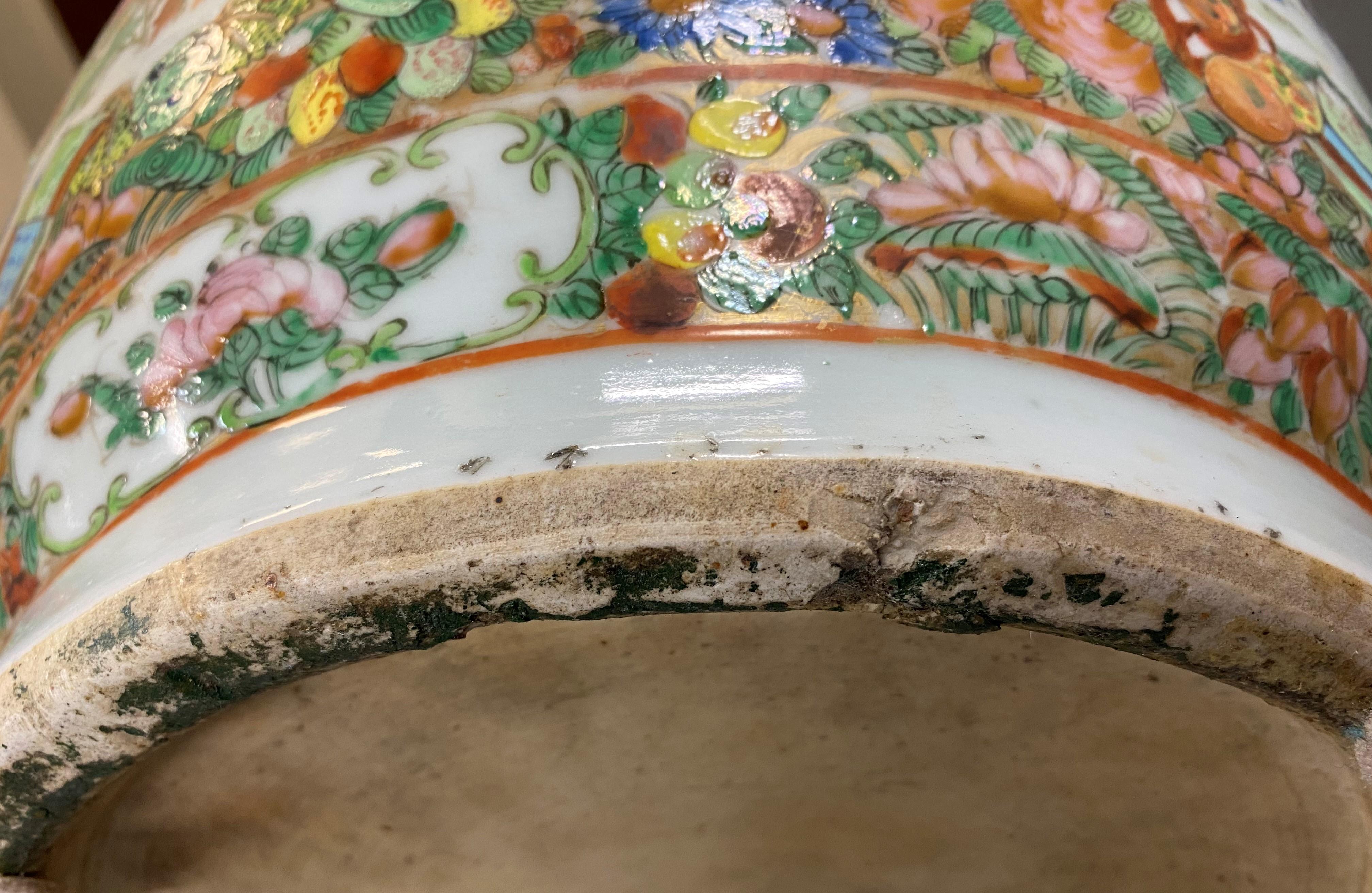 19th Century Chinese Porcelain Rose Medallion Palace Size Baluster Form Vase 14