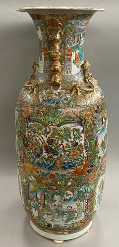 19th Century Chinese Porcelain Rose Medallion Palace Size Baluster Form Vase