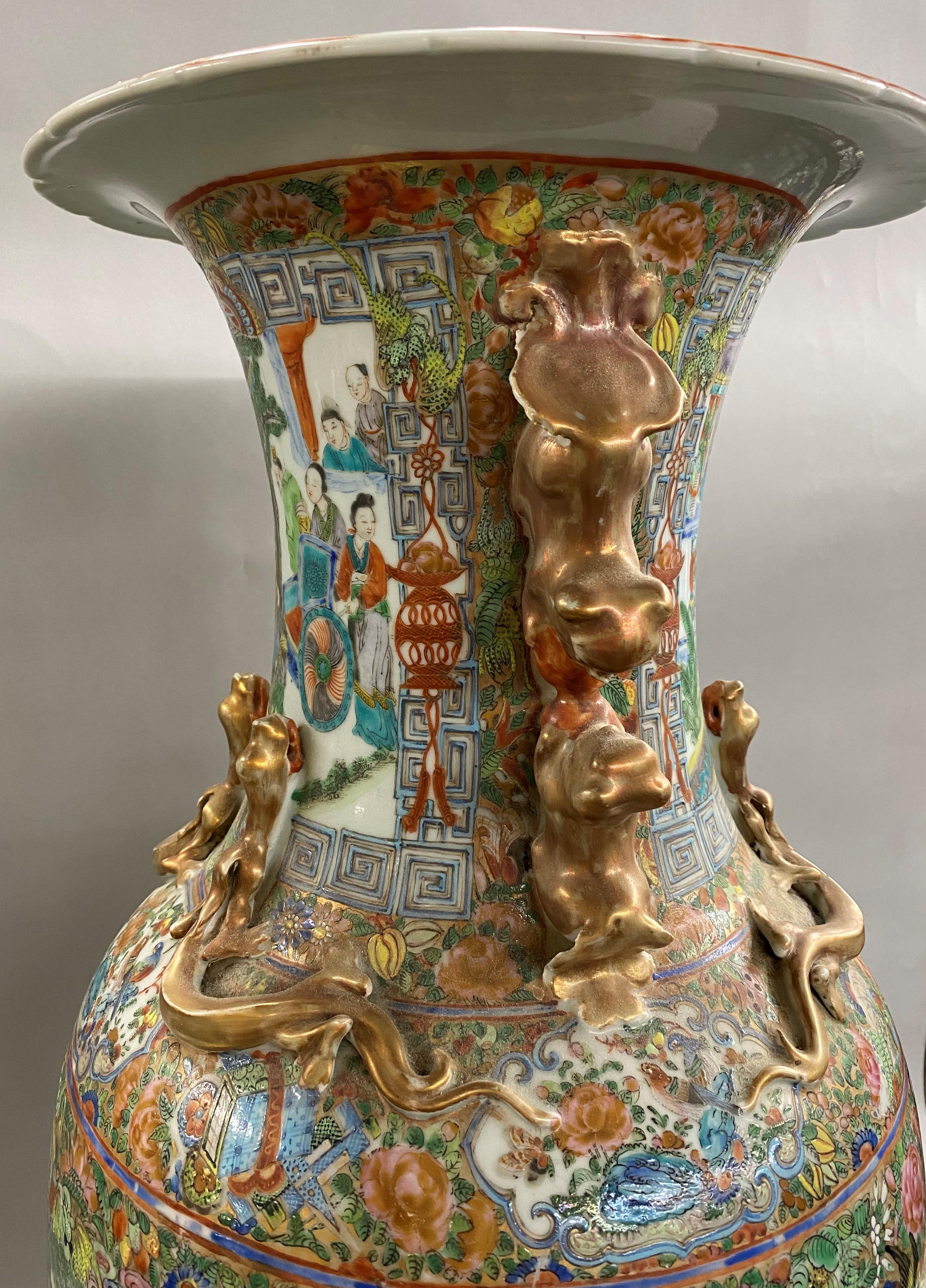 19th Century Chinese Porcelain Rose Medallion Palace Size Baluster Form Vase 1