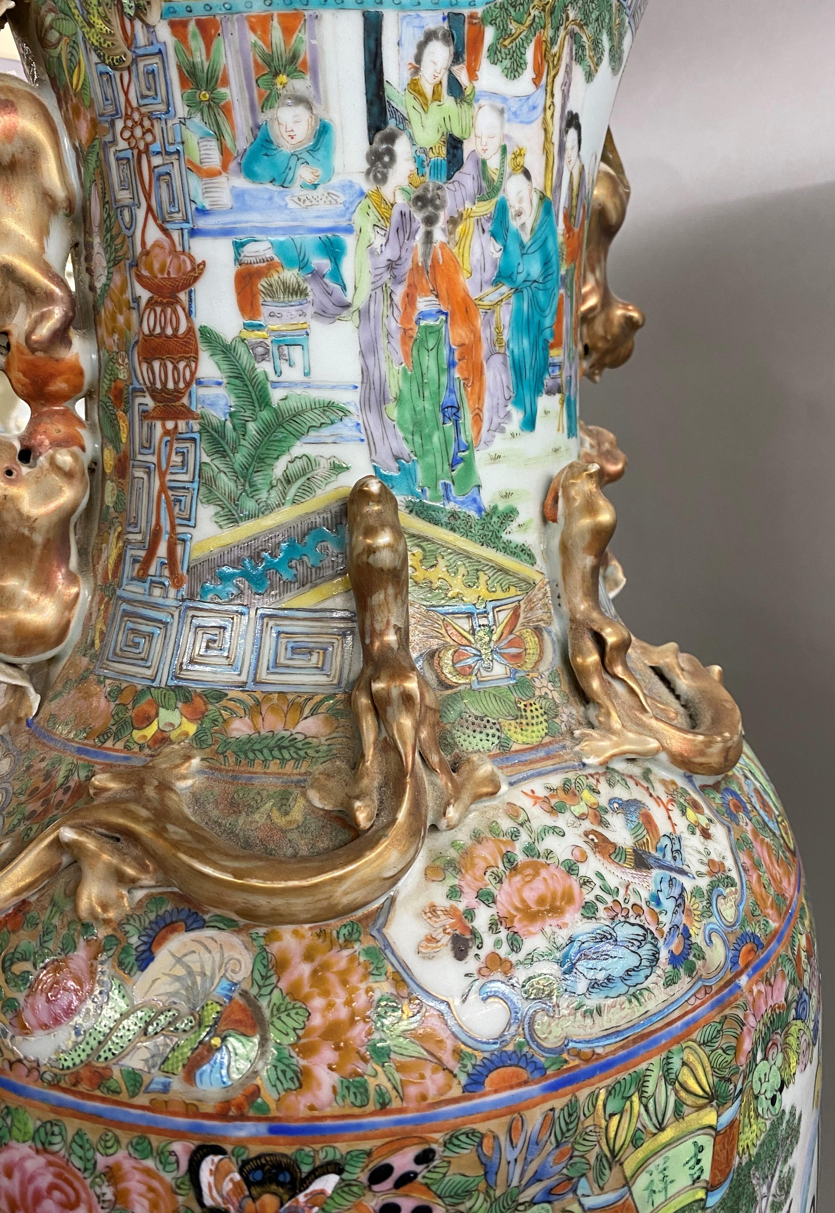 19th Century Chinese Porcelain Rose Medallion Palace Size Baluster Form Vase 2