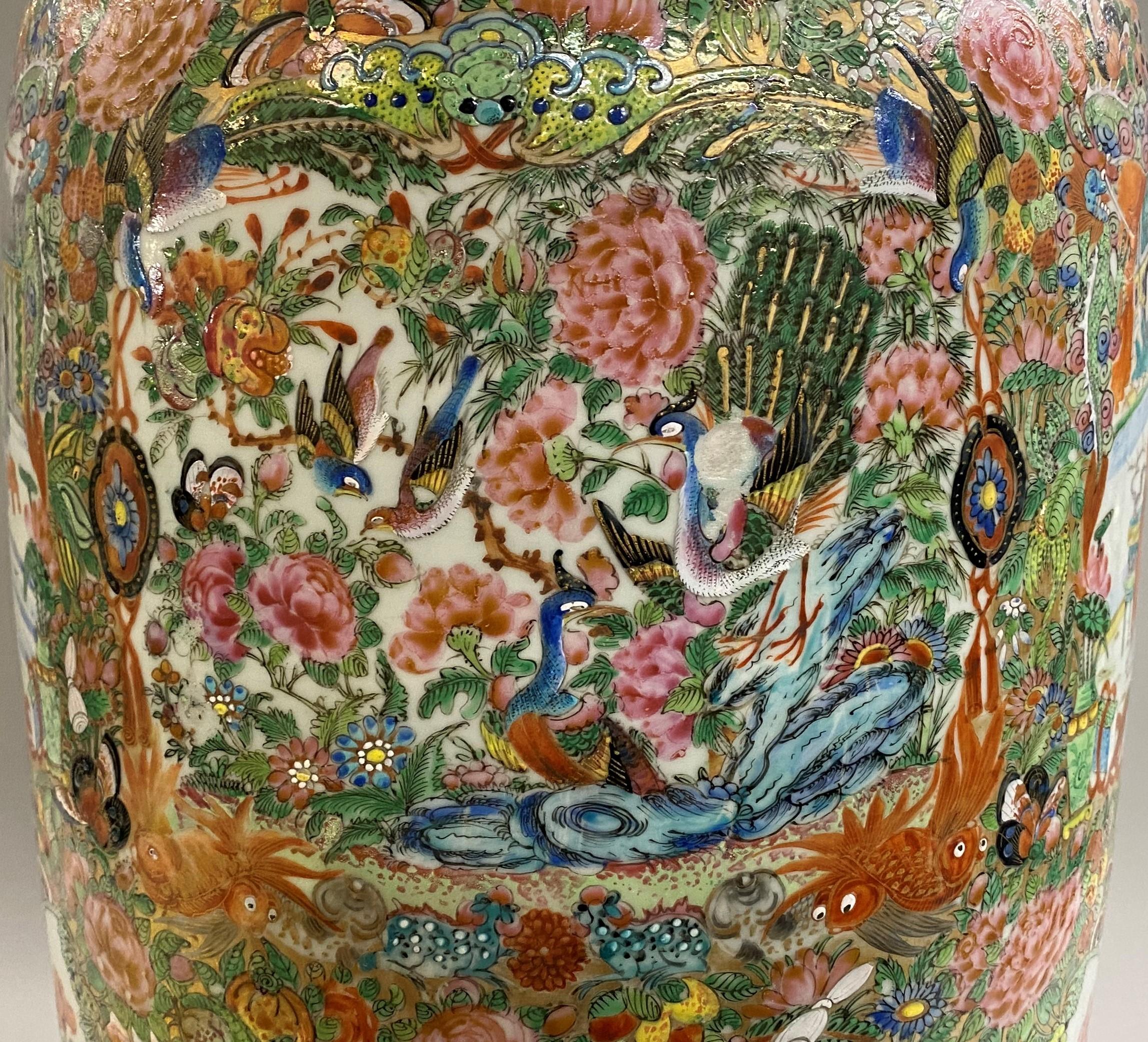 19th Century Chinese Porcelain Rose Medallion Palace Size Baluster Form Vase 3