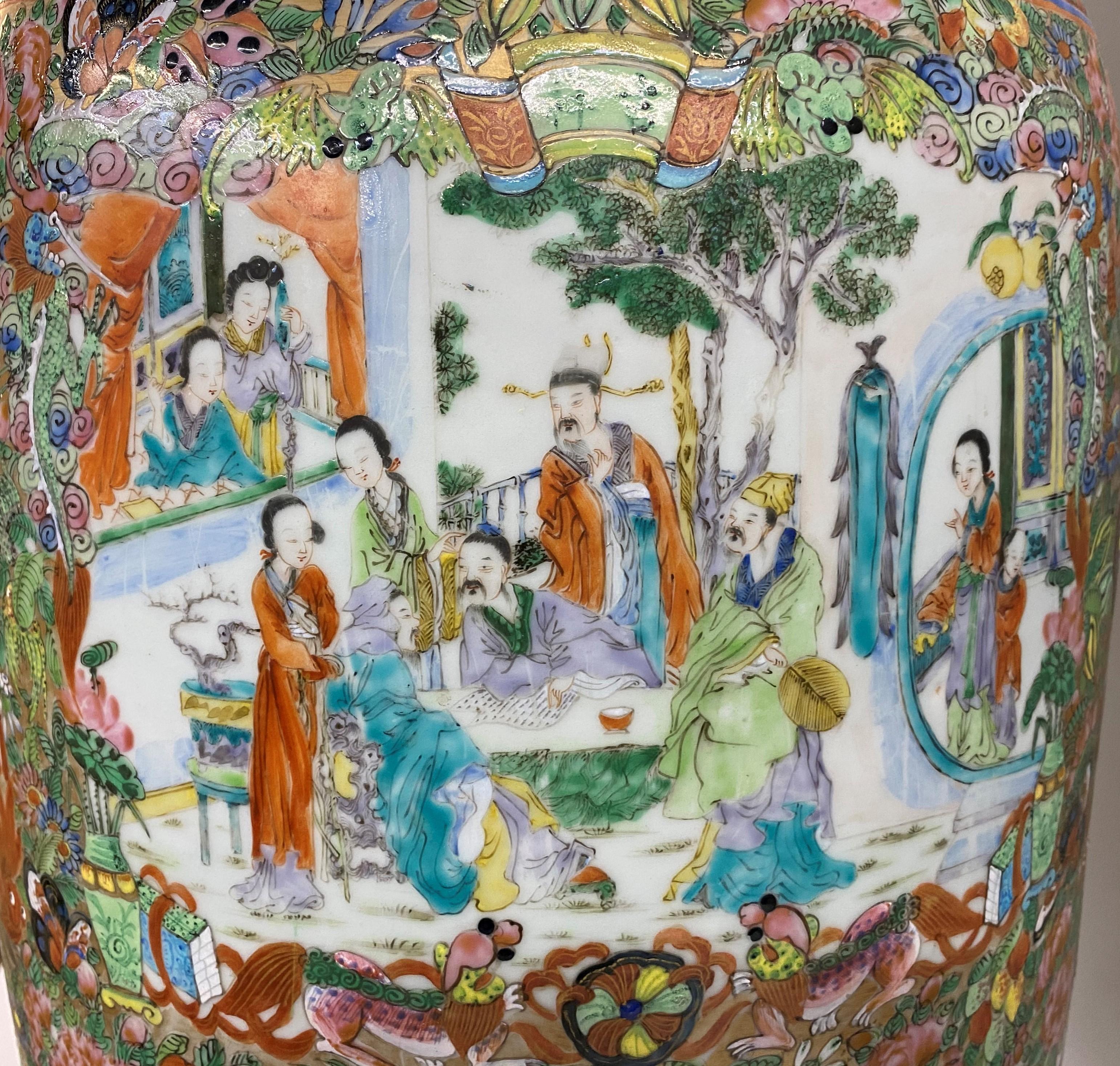 19th Century Chinese Porcelain Rose Medallion Palace Size Baluster Form Vase 5