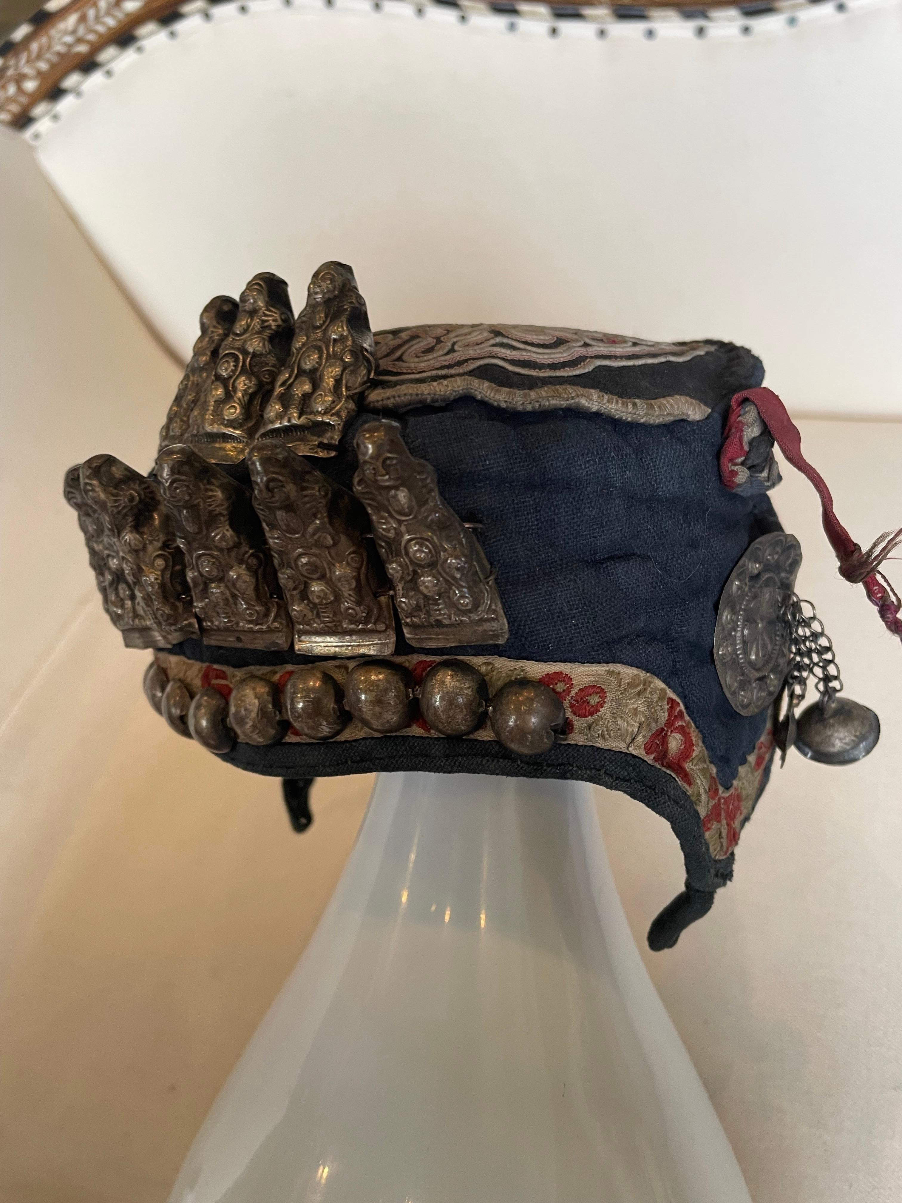 Embroidered 19th c. Chinese Qing Dynasty Children's Hat For Sale