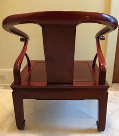 19th Century Chinese Red Lacquer Bent Elm Chairs with “Shou” Longevity Symbol