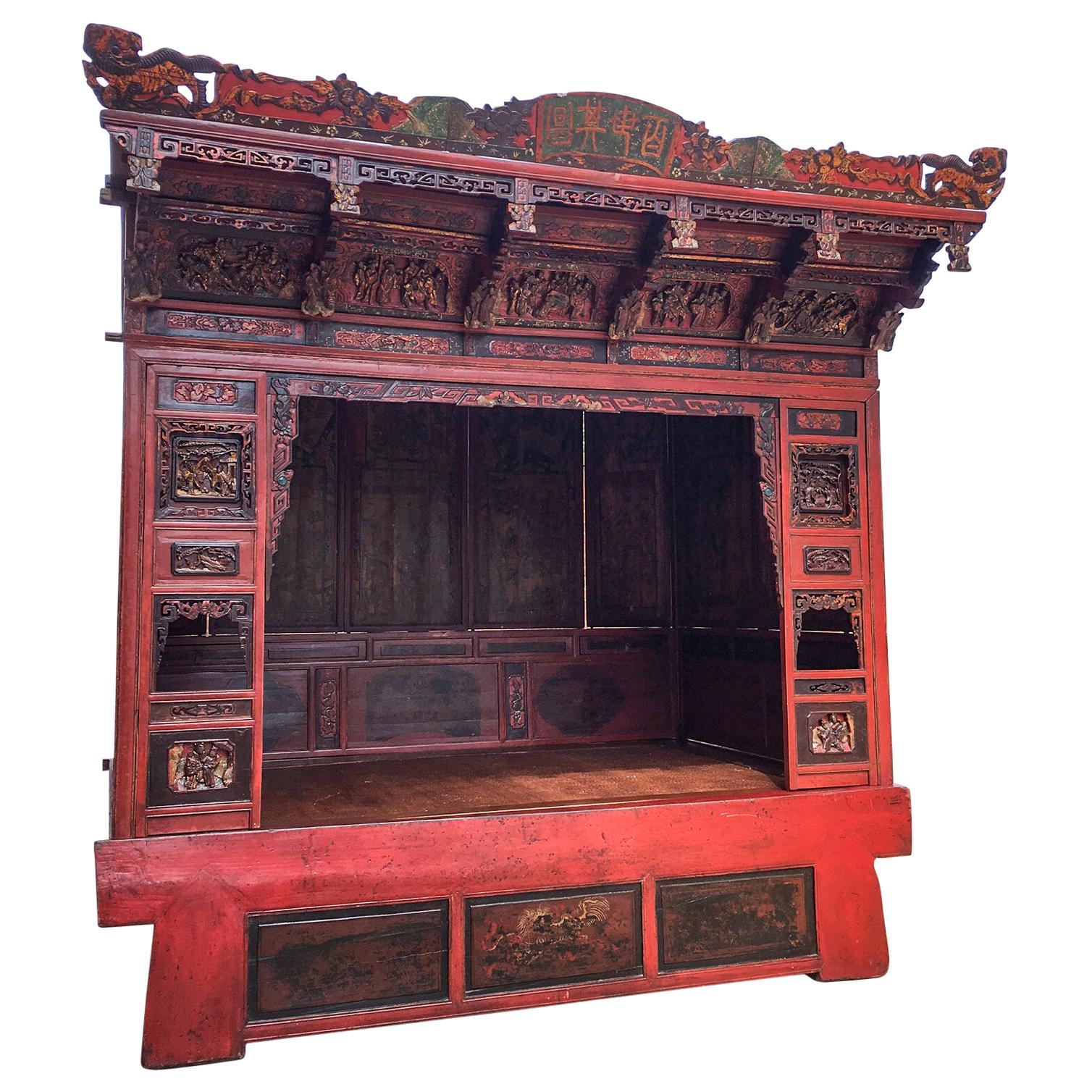Antique Chinese Carved Canopy Bed with Alcove For Sale at 1stdibs