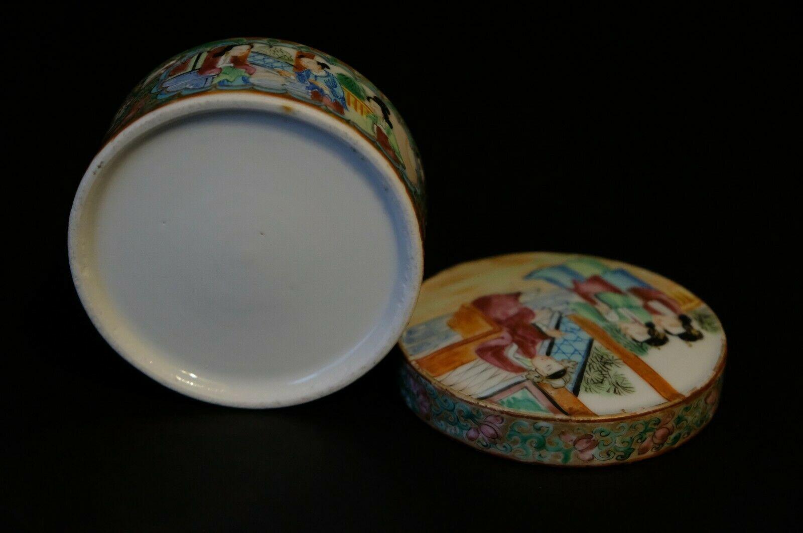 Porcelain 19th C. Chinese Rose Mandarin Round Box with Lid For Sale