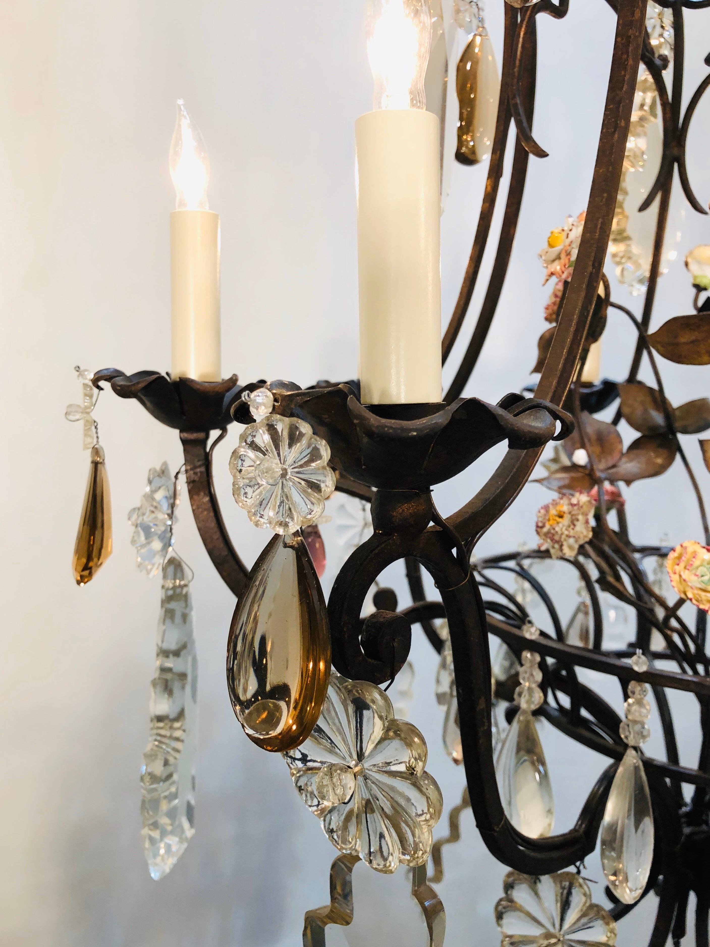 19th Century Chinoiserie Iron Chandelier with Pagoda Top and Crystal Prisms 6